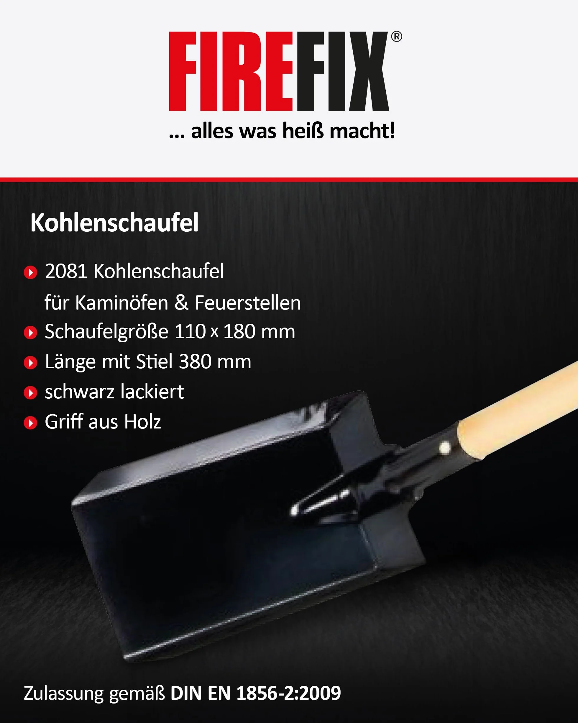 FIREFIX szufla do węgla 110 x 180 mm, akcesoria kominkowe, stalowa lakierowana na czarno