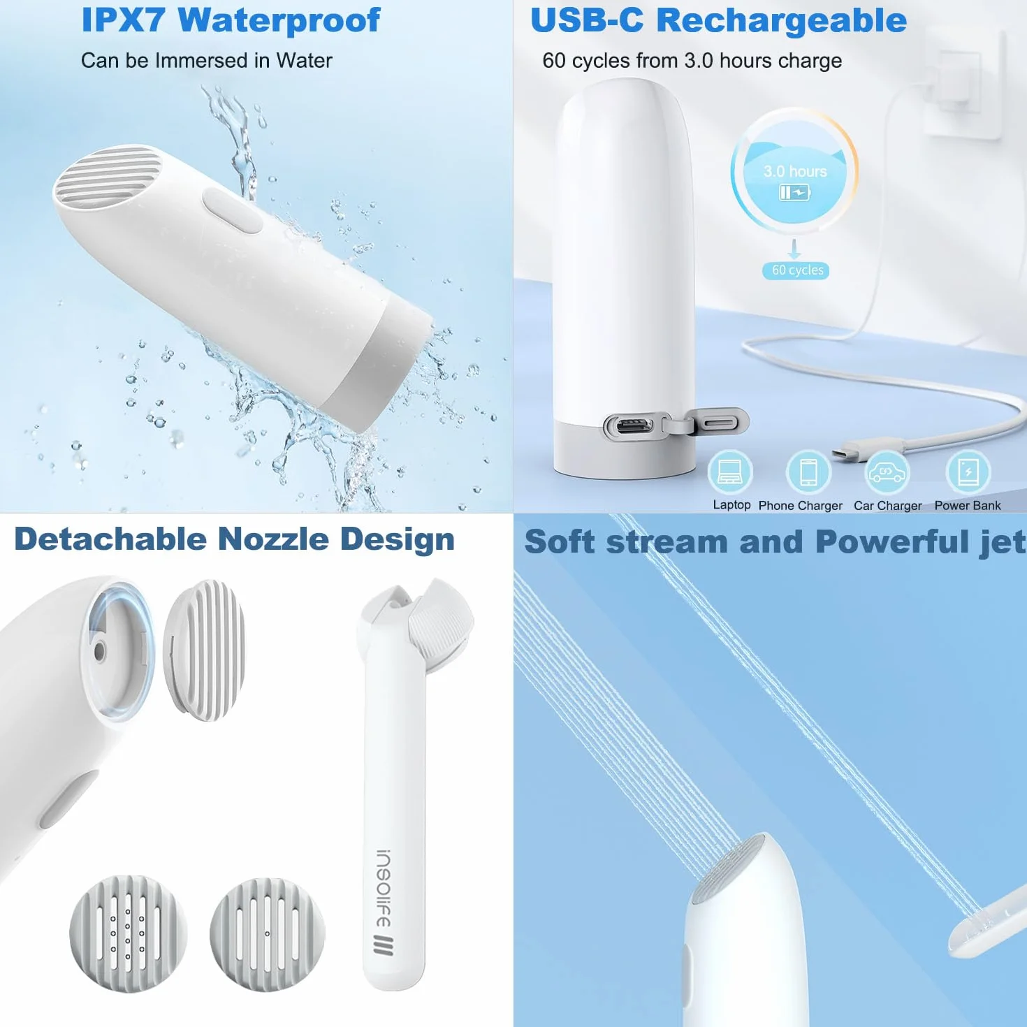 insolife Przenośny bidet 3. generacji pod wysokim ciśnieniem elektryczny dla mężczyzn i kobiet biały