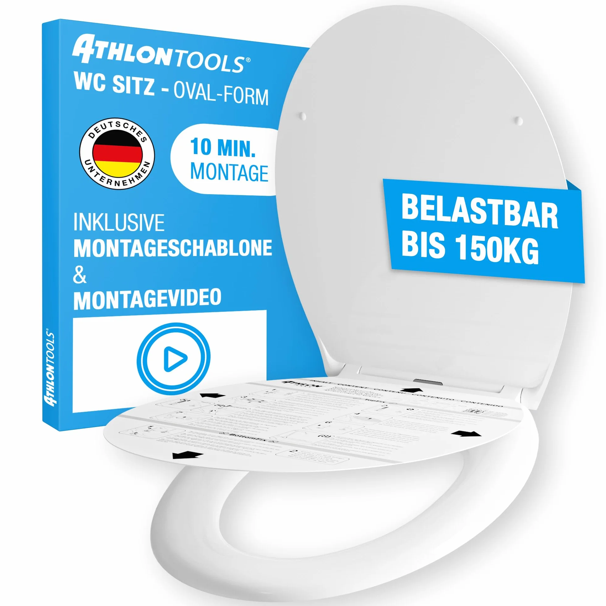 ATHLON TOOLS Deska sedesowa wolnoopadająca w kształcie litery O z duroplastu Soft-Close Quick-Release antybakteryjna odporna na zarysowania i UV