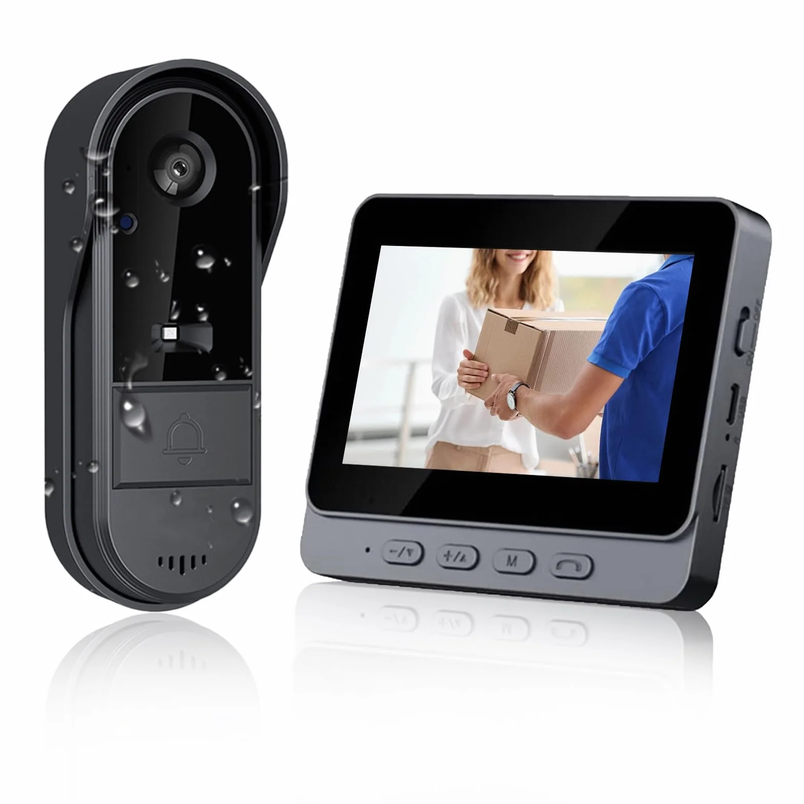 VINGVO Dzwonek do drzwi z kamerą, 1080p, IP65, ekran IPS 4,3", widoczność w nocy na podczerwień