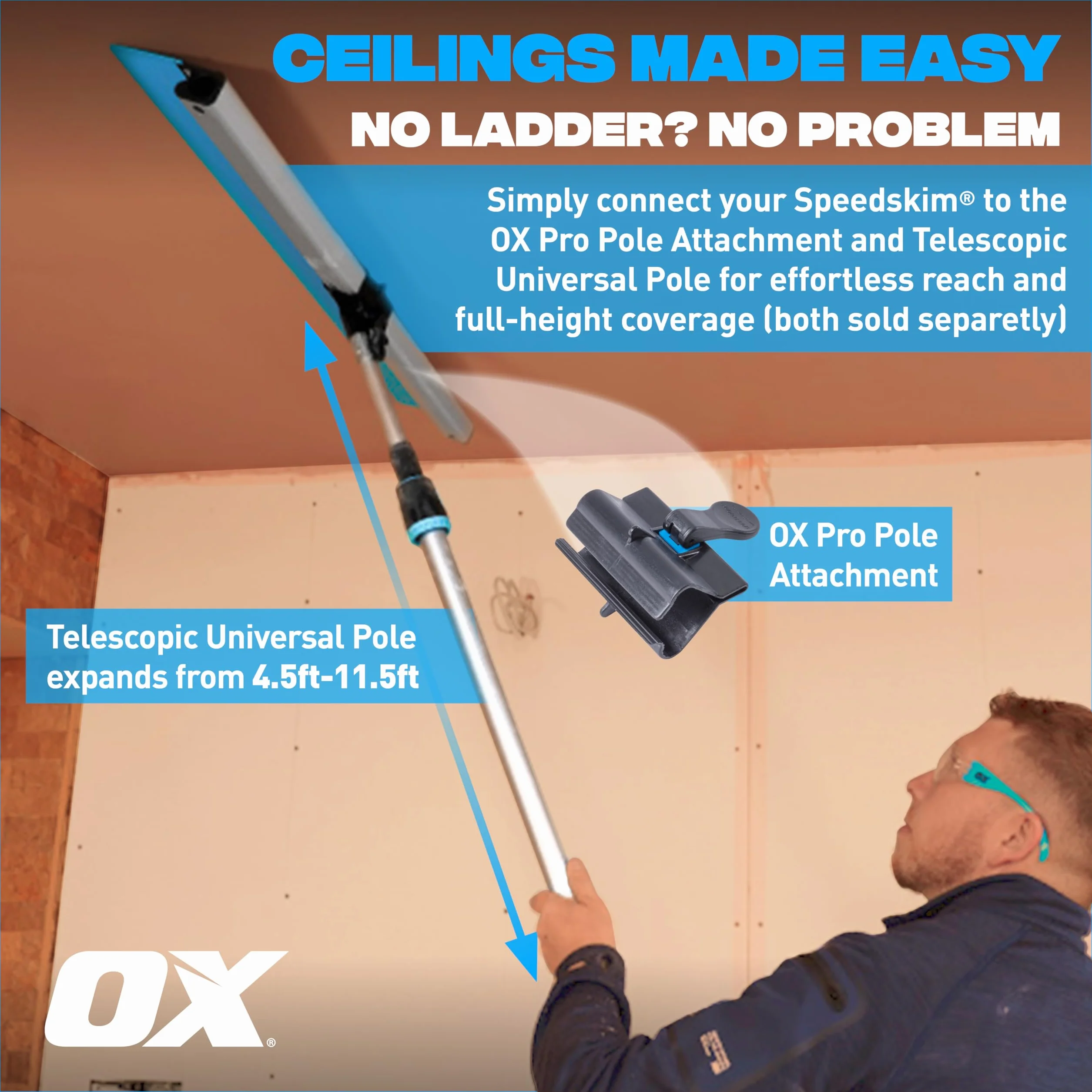 OX Speedskim SF 600 mm Plaster Skimming Finishing Rule ze stali nierdzewnej i wytłaczany aluminiowy uchwyt