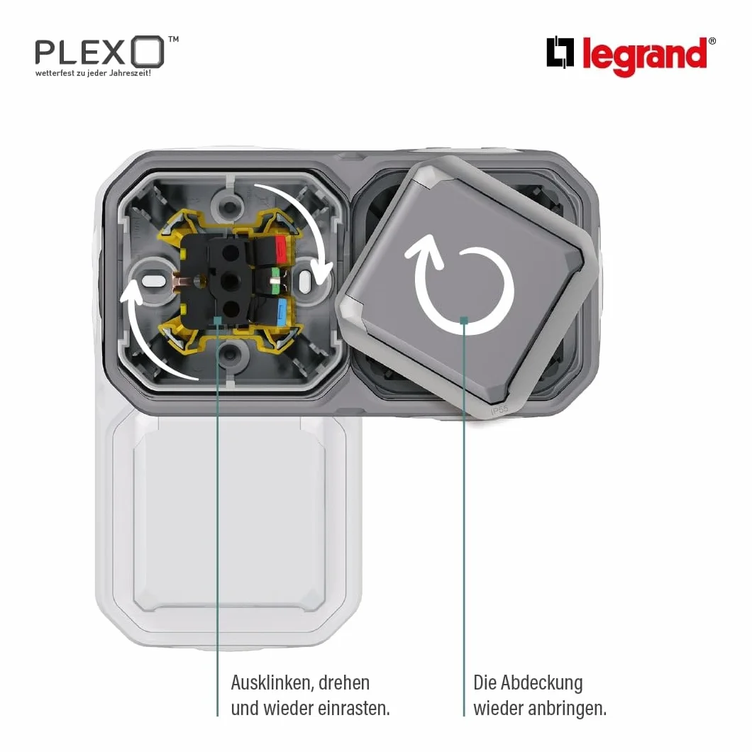 LEGRAND Plexo New 2-krotne gniazdko ze stykiem ochronnym Schuko 250V 16A IP55