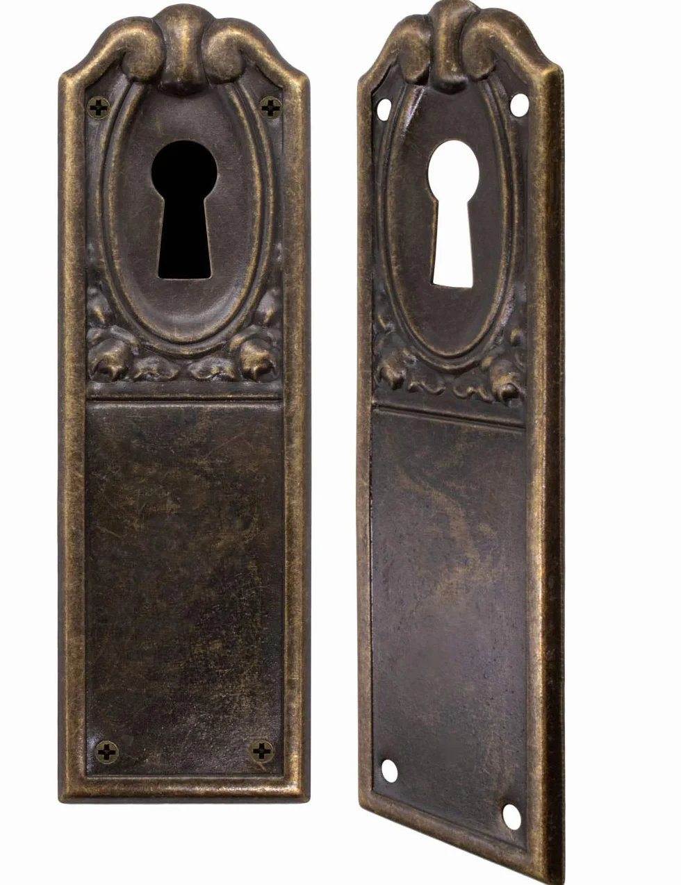 FUXXER® 6 x szyldy na klucze, rozety zamkowe, okucia zamkowe, mosiądz, Art Deco Design, 90 x 28 mm