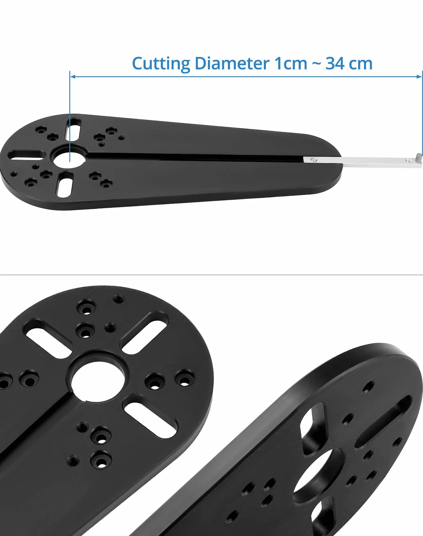 QWORK Szablon do wycinania okręgów Kompatybilny z Bosch RT0700C DRT50 Makita GMR1 Frezarka ręczna do drewna Średnica cięcia 2-68 cm