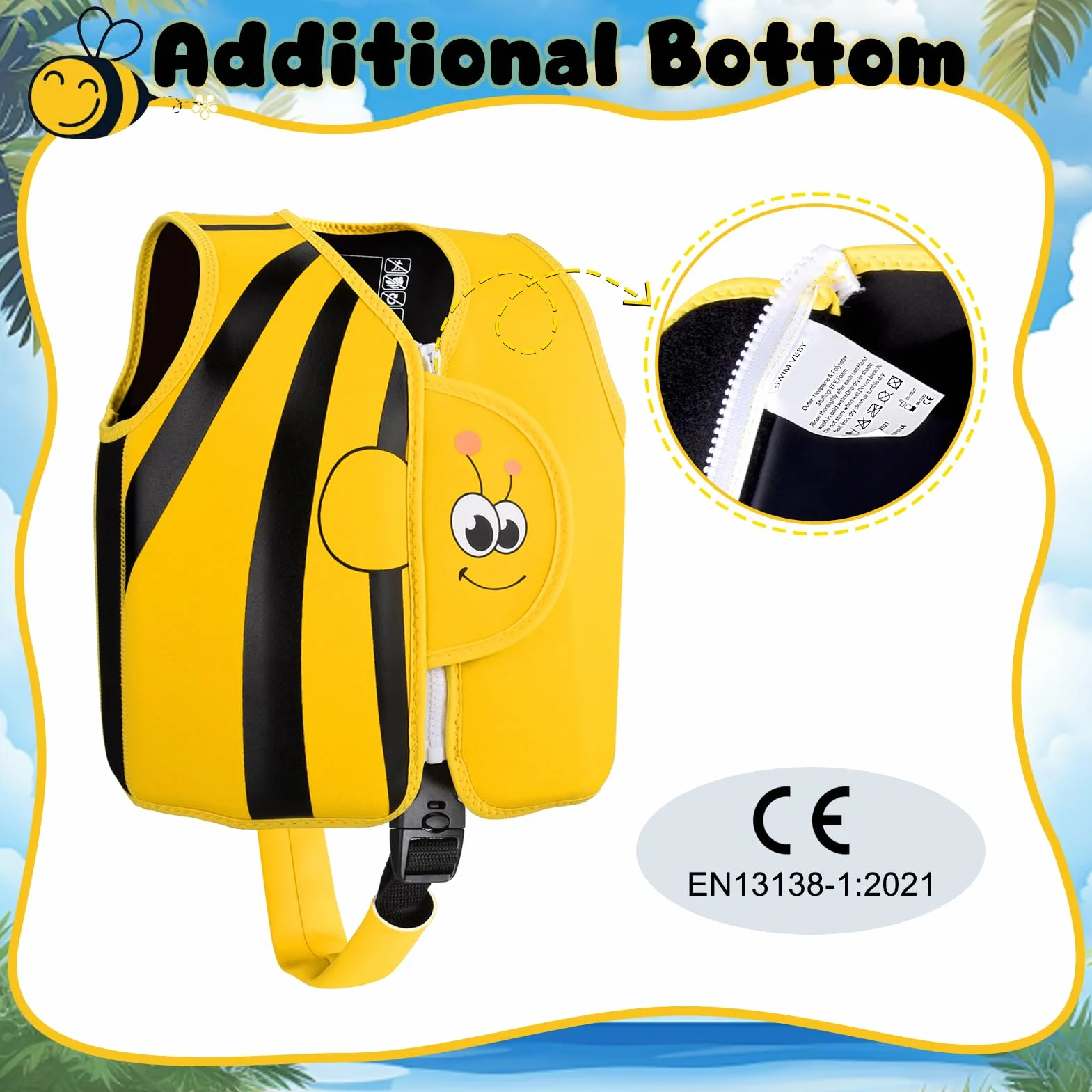 Fuqiduo Pomoc pływacka i treningowa z neoprenu i EPE - z regulowanym pasem krocznym dla dziewczynek/chłopców, sporty wodne (M/3-6yrs/19-30kg)