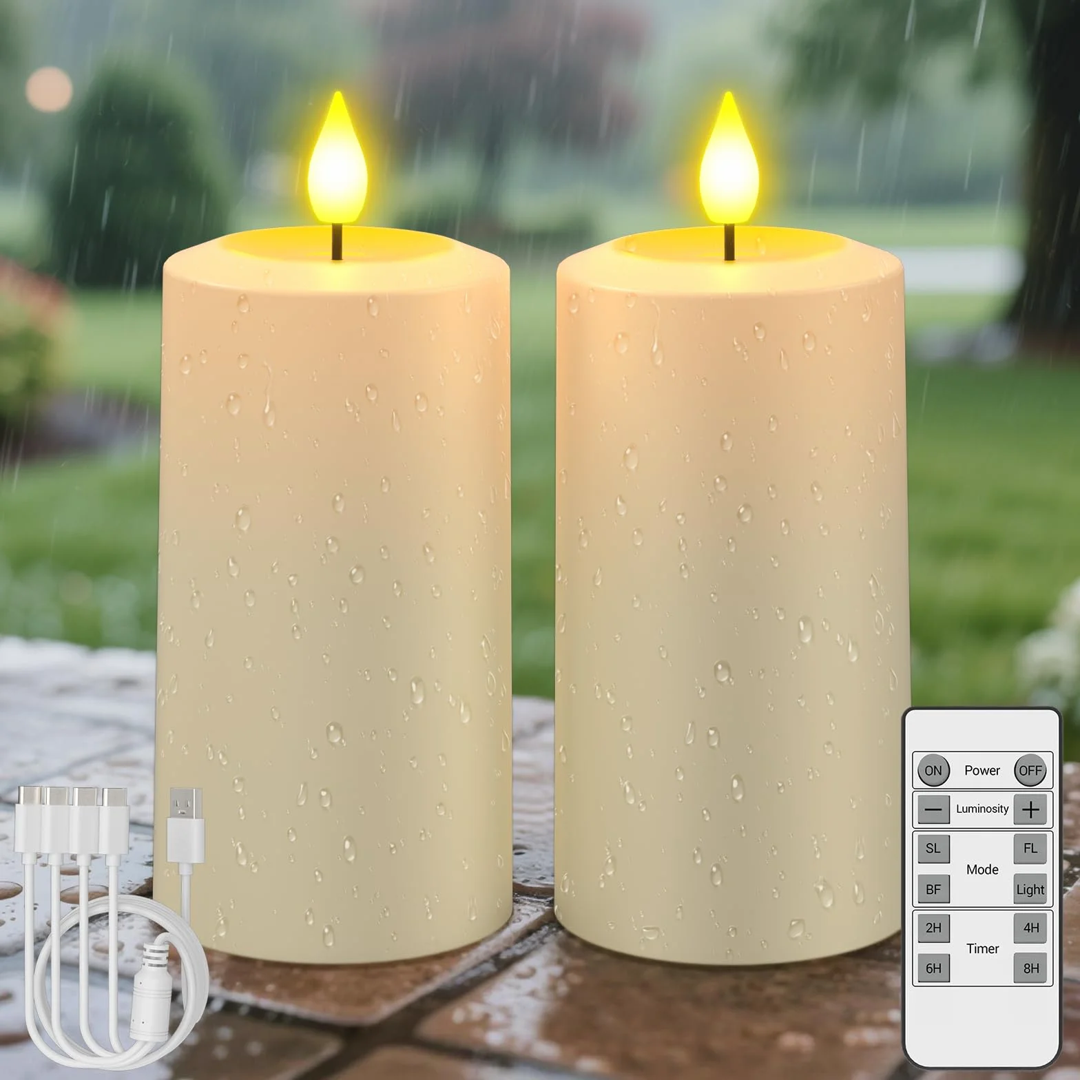 SoulBay Świece LED bezpłomieniowe USB-C wodoodporne 2 szt. z pilotem i timerem 90-200h do ogrodu