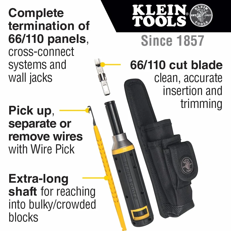 Klein Impact Punchdown Zestaw Narzędzi 110 66 Panel Uchwyt Poduszkę 4-częściowy VDV427-822 Czarny
