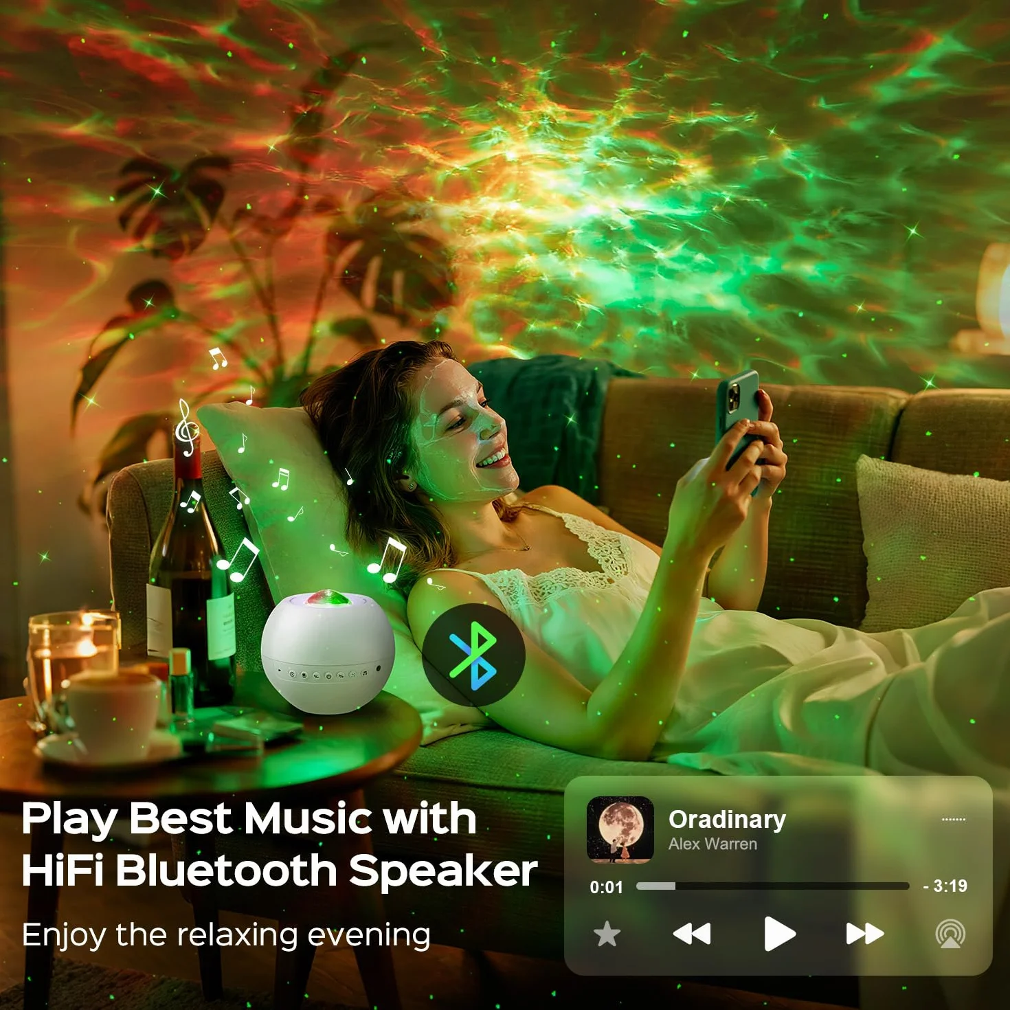 One Fire Projektor gwiaździstego nieba 15 kolorów 15 muzyka Bluetooth pilot zdalnego sterowania lampka nocna dla dzieci