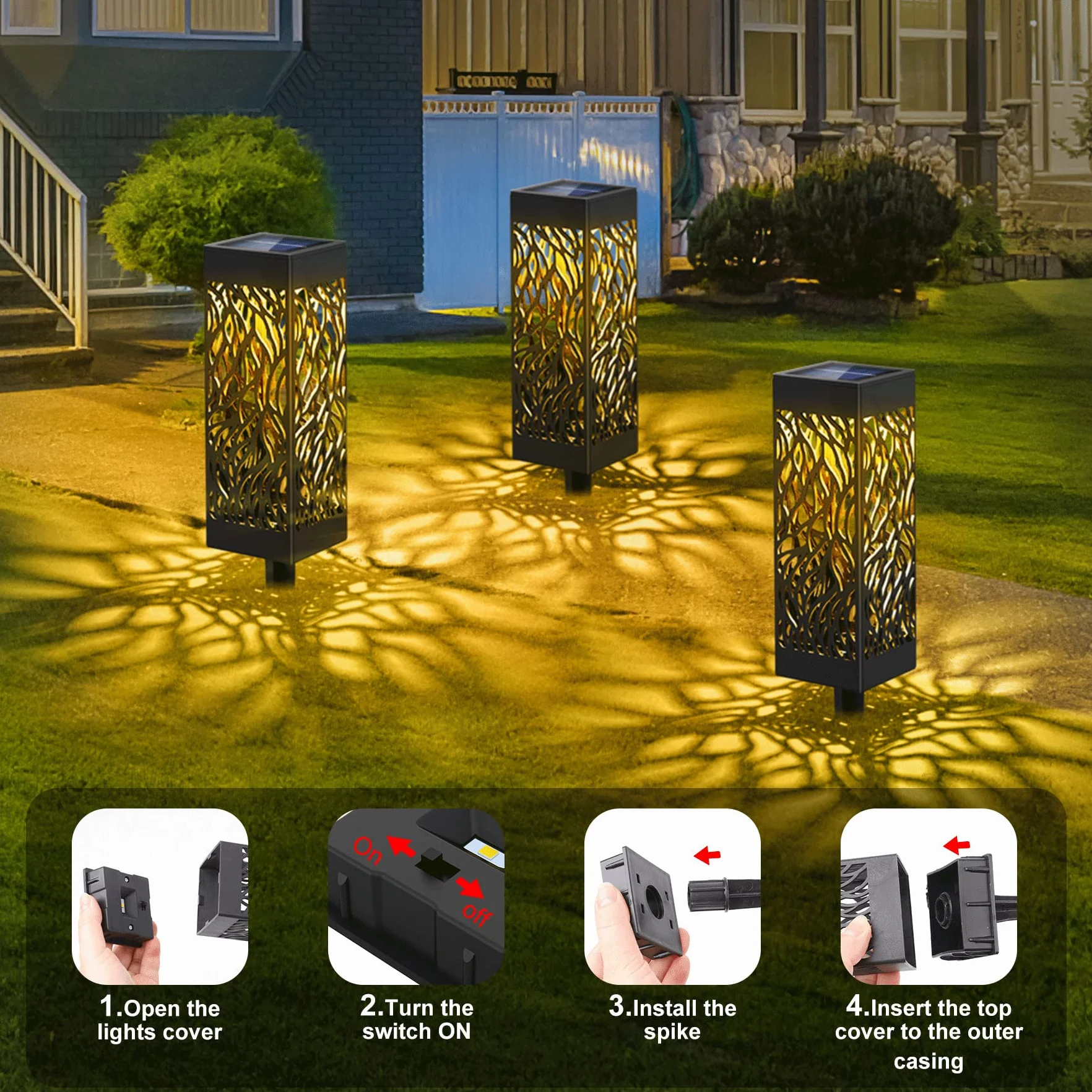 Solarne Lampy Ogrodowe IP55 12 Sztuk Akumulator 600 mAh Ciepła Biel