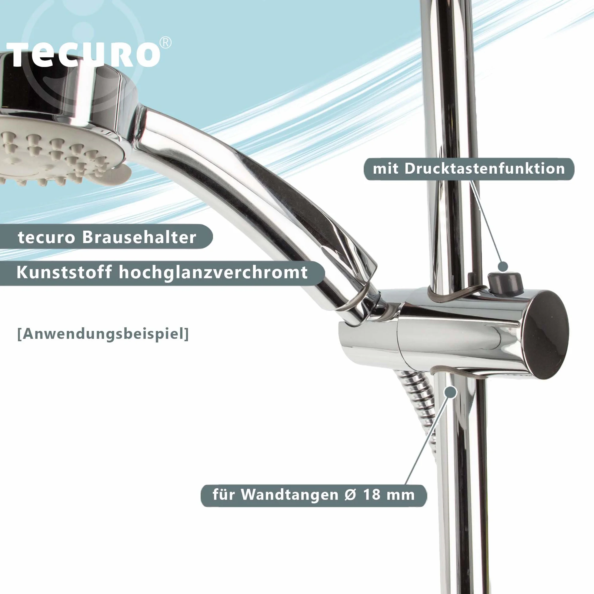 Uchwyt prysznicowy do drążka ściennego 18 mm chromowany tecuro