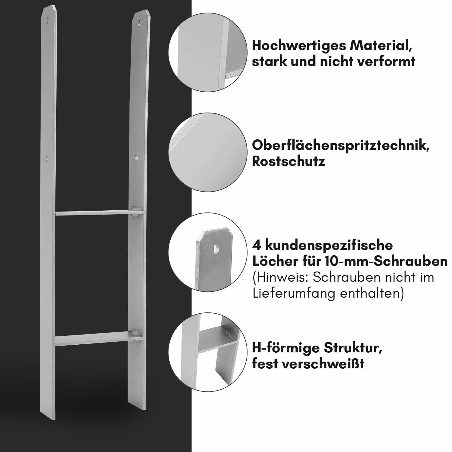 Wspornik słupka H-anker 111 x 60 x 600 mm 4 sztuki kotwa H do drewna