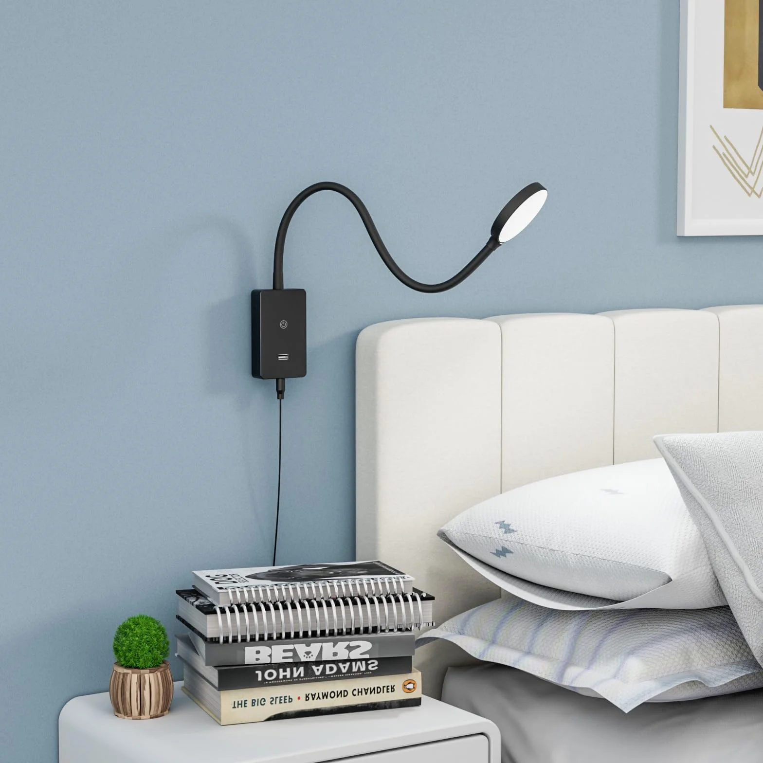 ENUOTEK Lampy Ścienne Z Giętkim Montażem Do Czytania, Dotykowy Dimmable Kinkiet, 4 Poziomy Jasności, USB 5V2A, 120° Neutralne Białe Oświetlenie