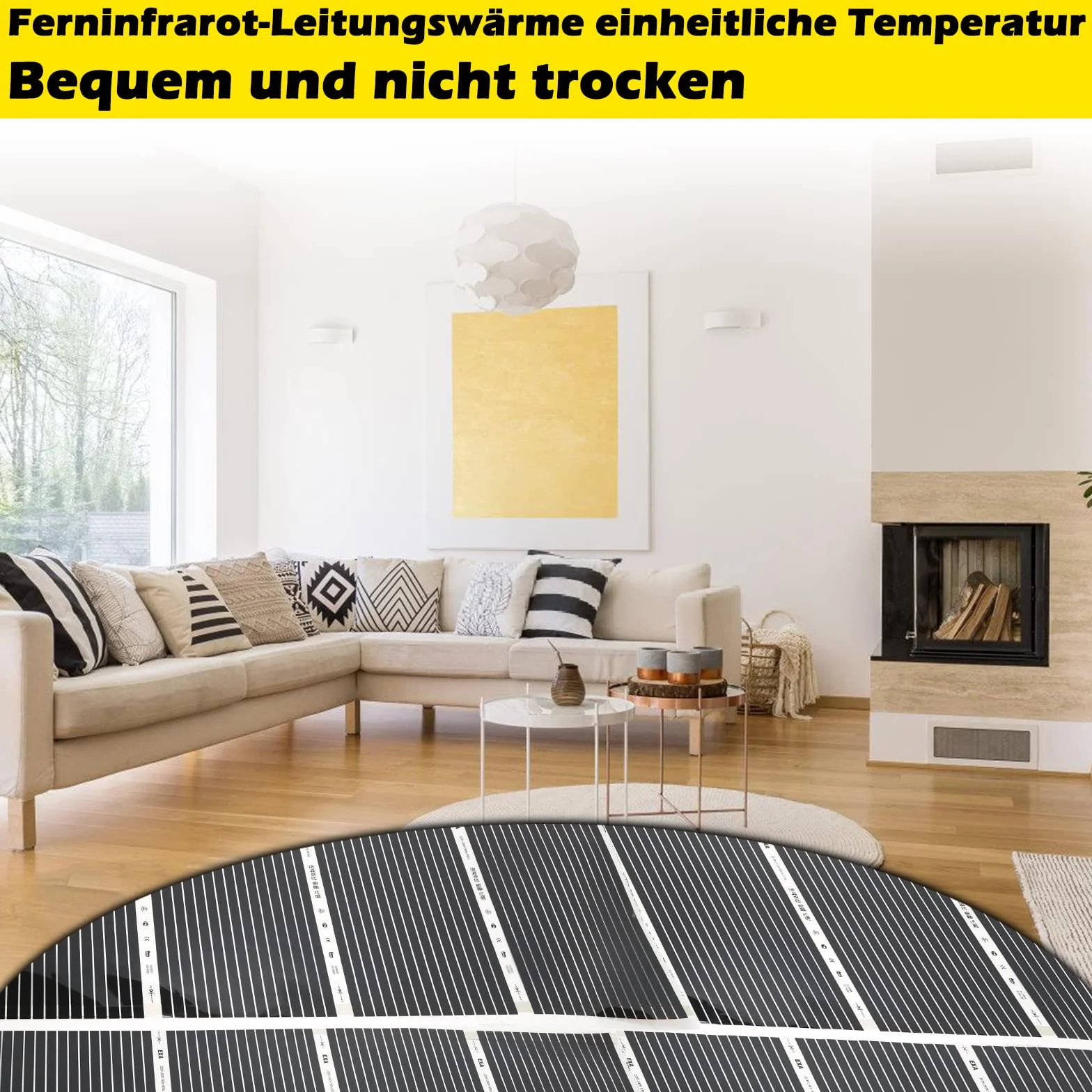 Ikodm Elektryczne ogrzewanie podłogowe, folia grzewcza na podczerwień 50 cm, zestaw 220 W/m², 2,0 m², karbonowa folia termiczna