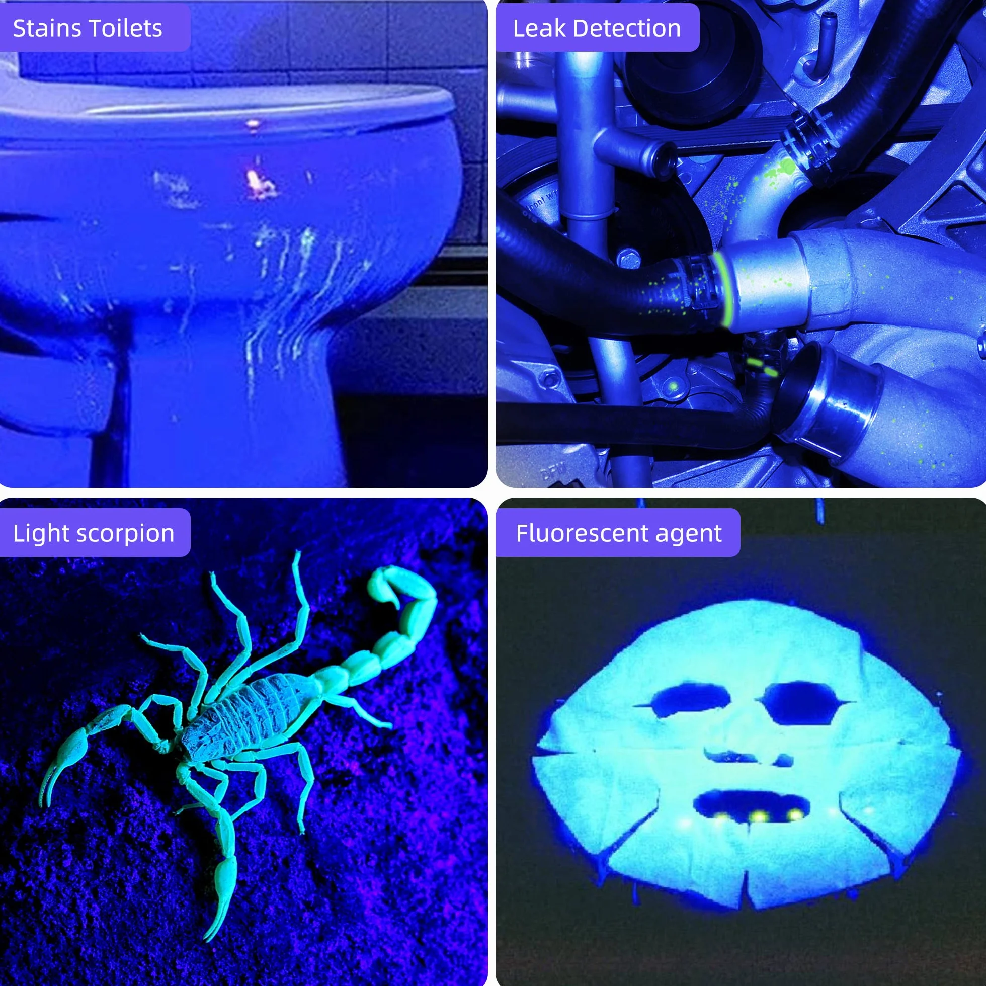 DARKBEAM Latarka UV 365nm Blacklight, Mini Potężna Lampa Leśna USB-C Akumulator, Latarki LED Ultrafioletowe Wykrywacz moczu zwierząt domowych, 2szt