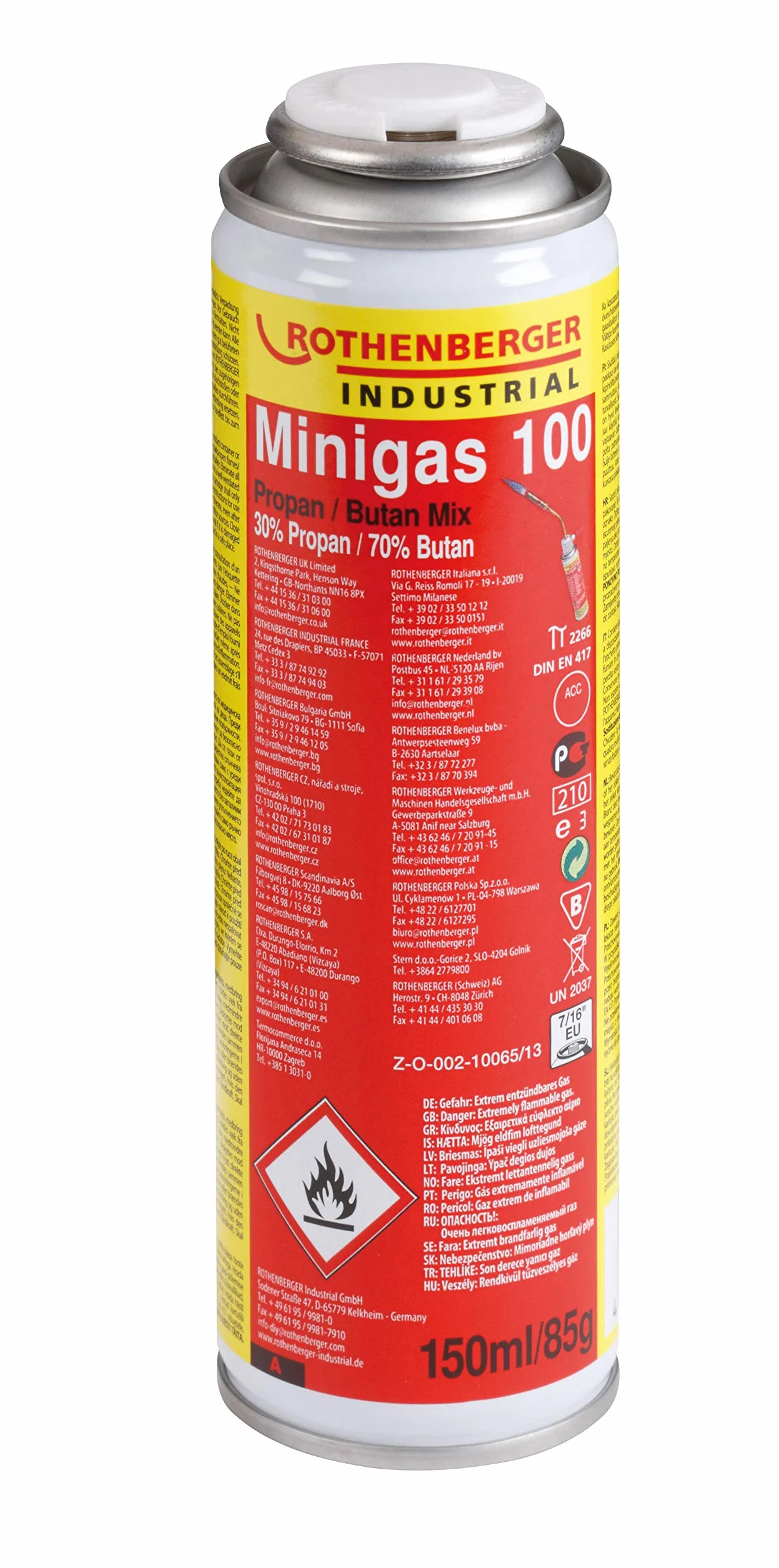 ROTHENBERGER Industrial Minigas 100 Wkład Paliwa Gazowy Mieszanka Butan/Propan 150 Ml