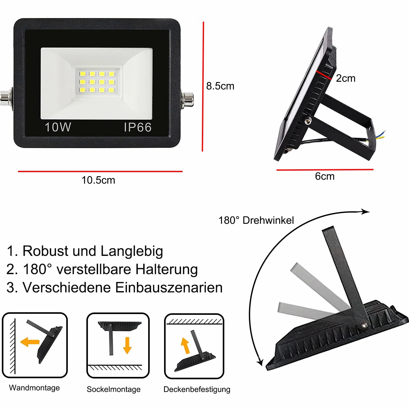 Reflektor LED 10W 5 sztuk 3000K ciepła biel IP65 wodoszczelny super jasny do ogrodu