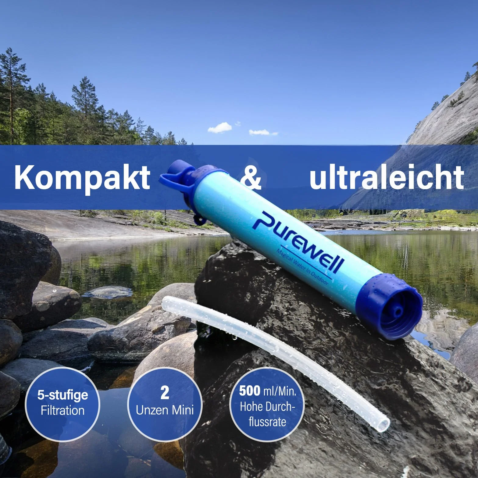 Purewell Outdoor filtr do wody, osobista filtracja wody, słomka, awaryjna survival gear, uzdatniacz wody na kemping, wędrówki, wspinaczkę, podróże z plecakiem