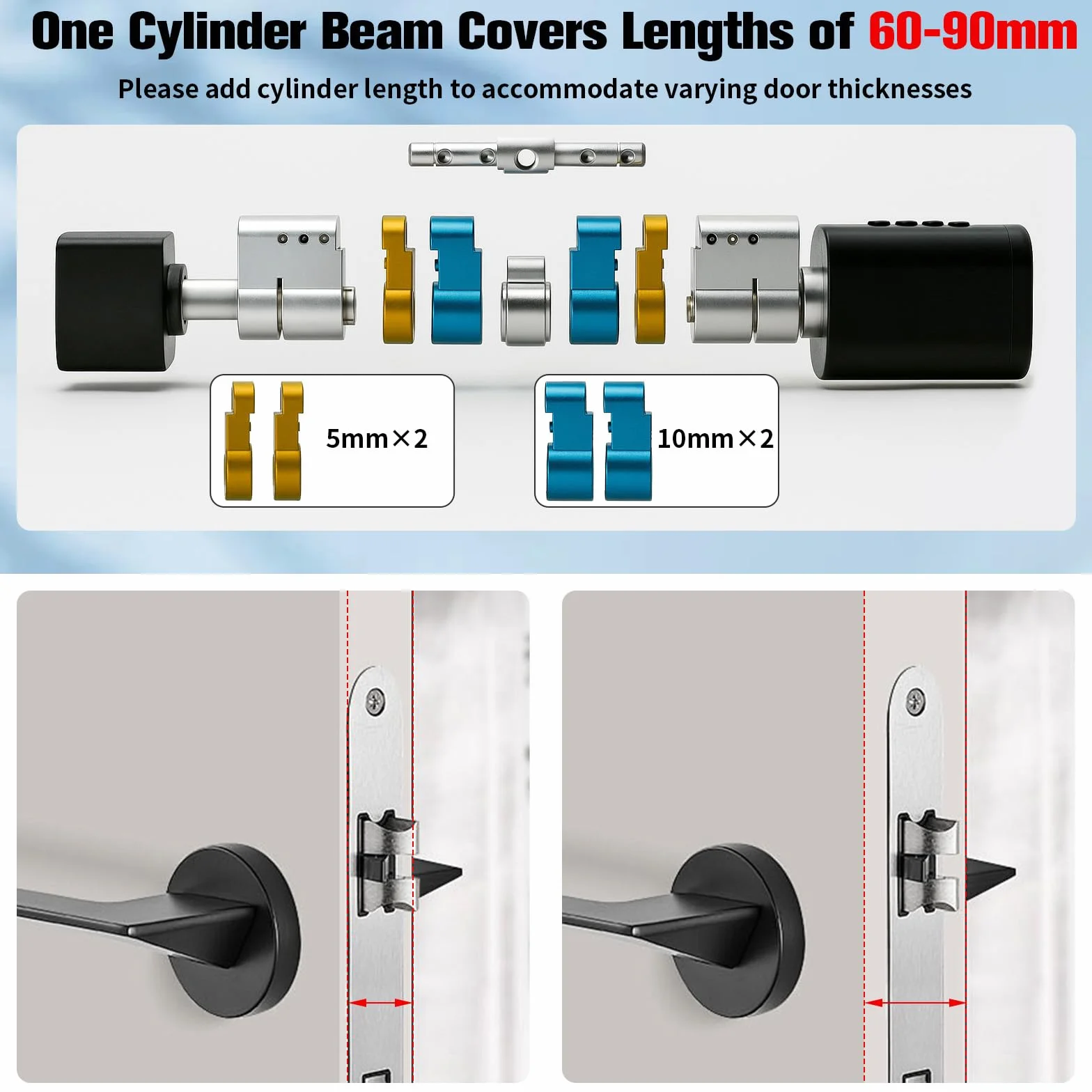 Smart Lock z odciskiem palca elektroniczny zamek do drzwi wejściowych regulowany cylinder 60-90 mm RFID Bluetooth