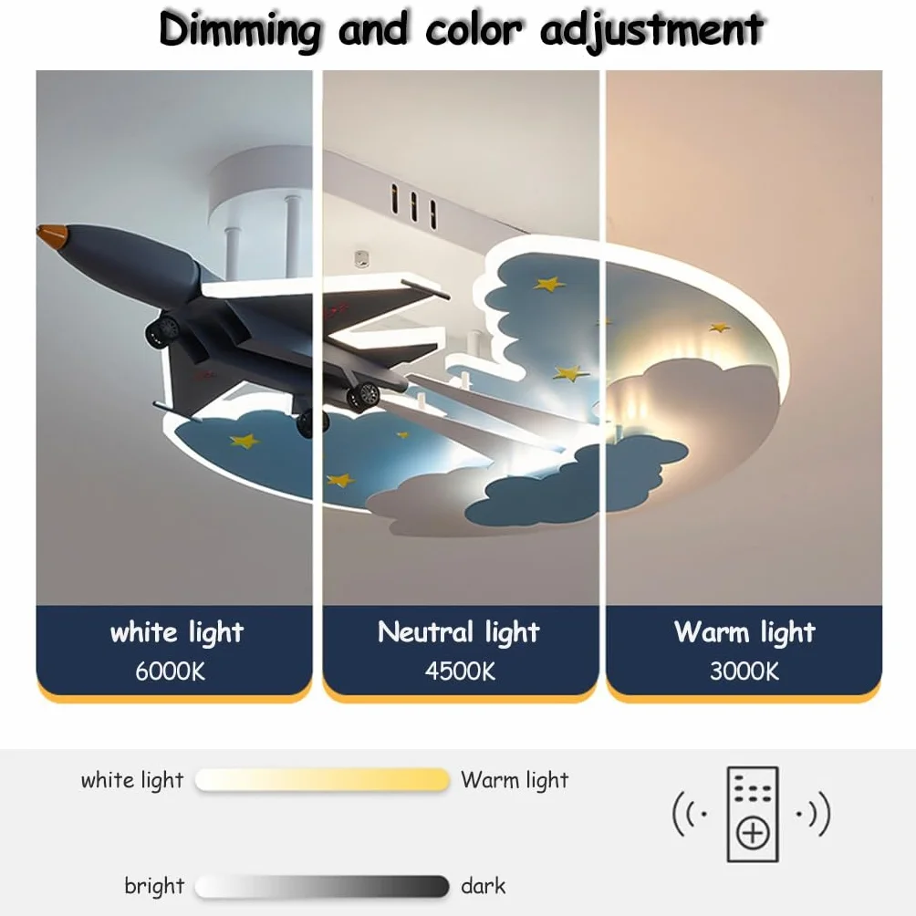 Lampa Sufitowa LED Samolot Możliwość Przyciemniania Zdalne Dzieci Pokój Dziecięcy Oświetlenie Sufitowe