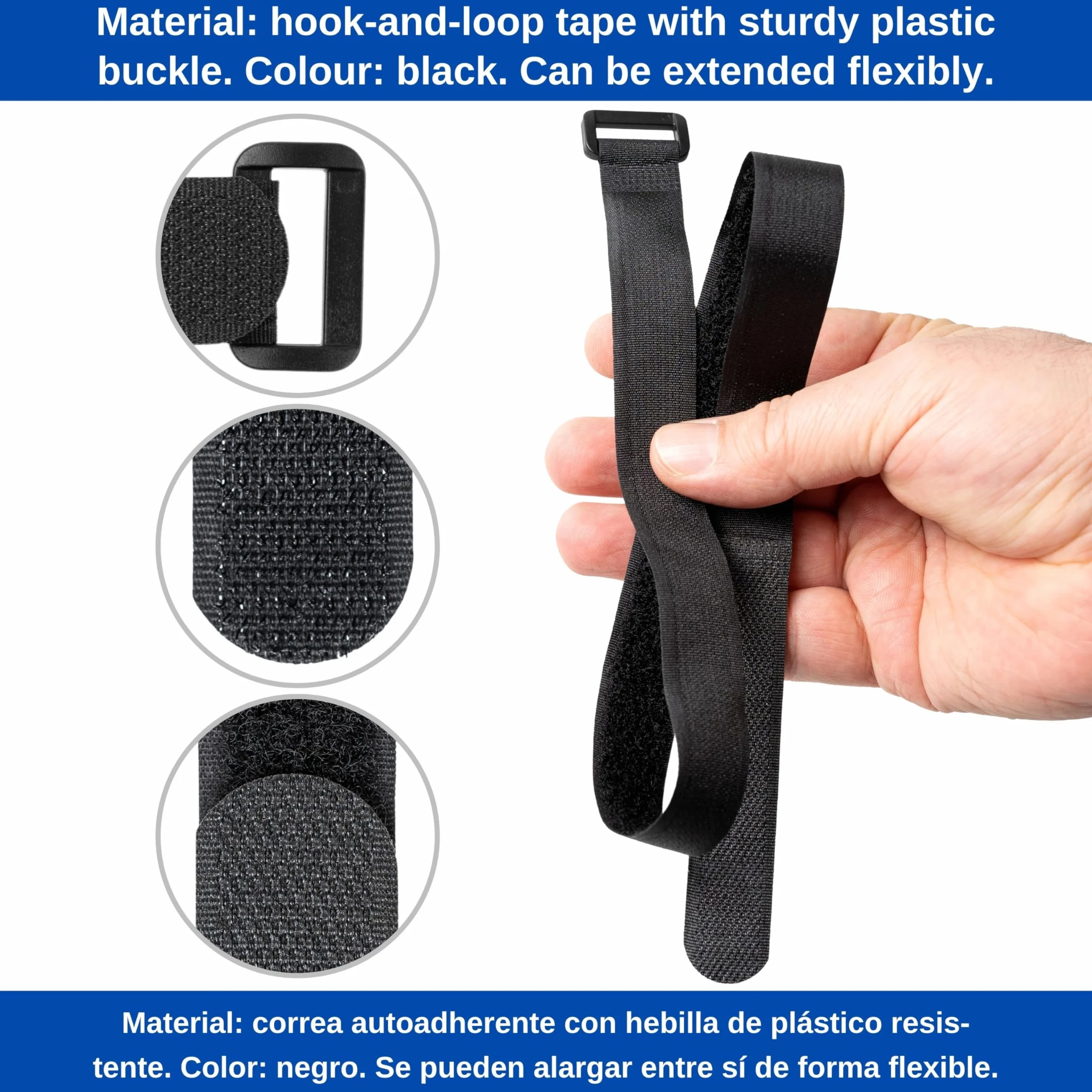 Opaski kablowe na rzep z klamrą 60 cm czarne nylon 10 sztuk wielokrotnego użytku