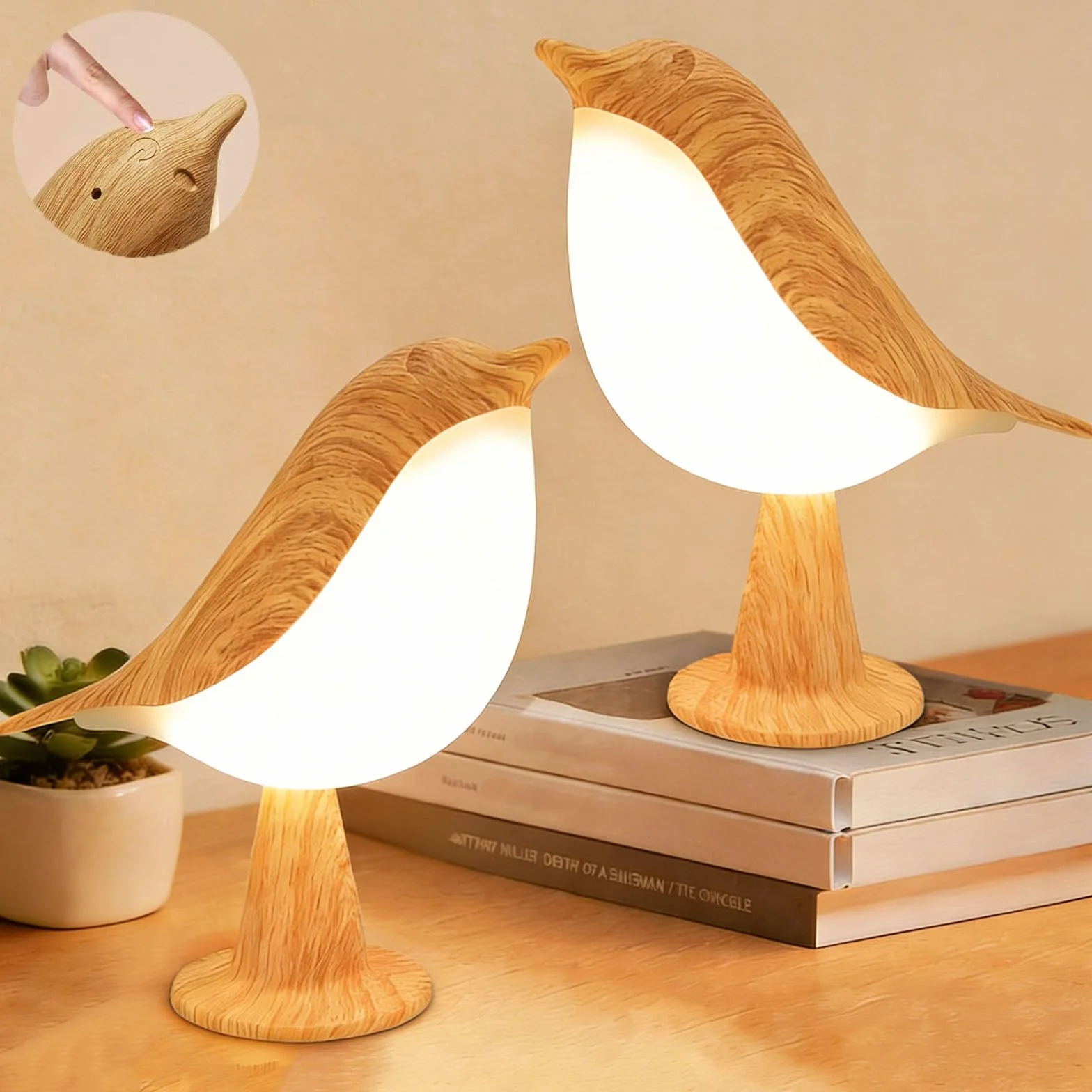 Haotao Lampka nocna, 2 szt., bezprzewodowa, dotykowa, ściemniana, z pilotem, ładowana przez USB, LED, ciepła biel i zimna