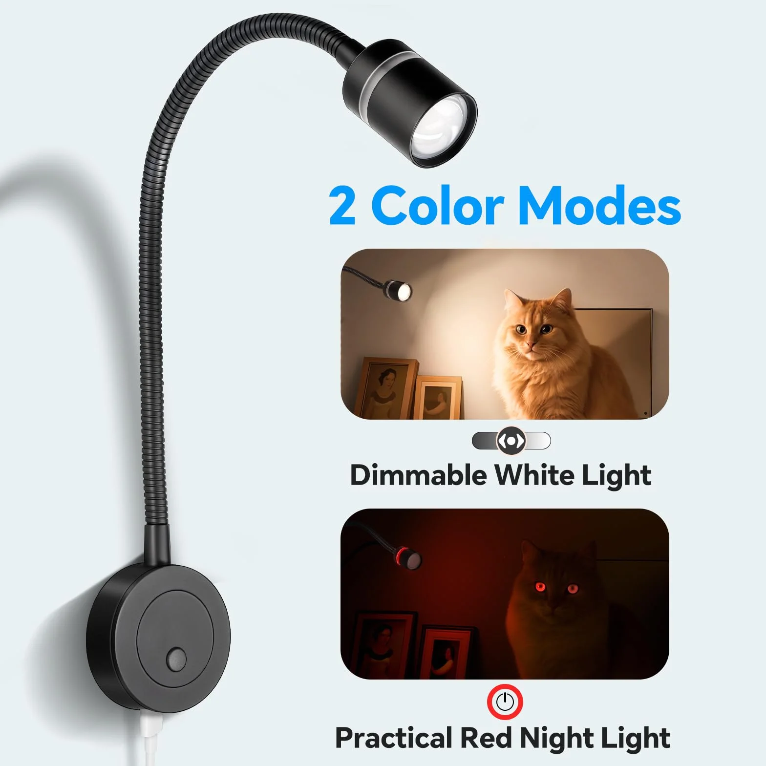 Acegoo Lampa do czytania LED 12V 4000K ściemnialna czerwona lampka nocna 20W ładowarka USB C 2 szt.