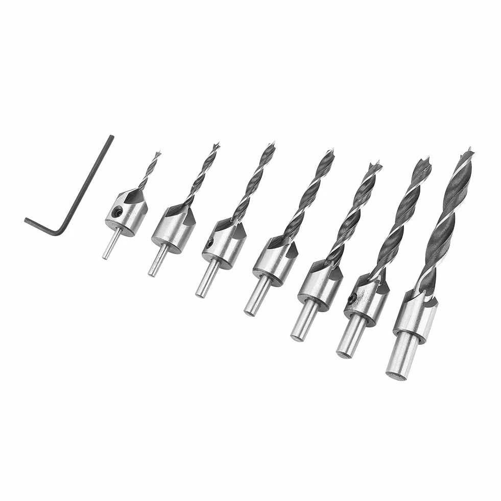 Zestaw wierteł HSS 5-7 sztuk 3mm-10mm z kluczem hex do drewna