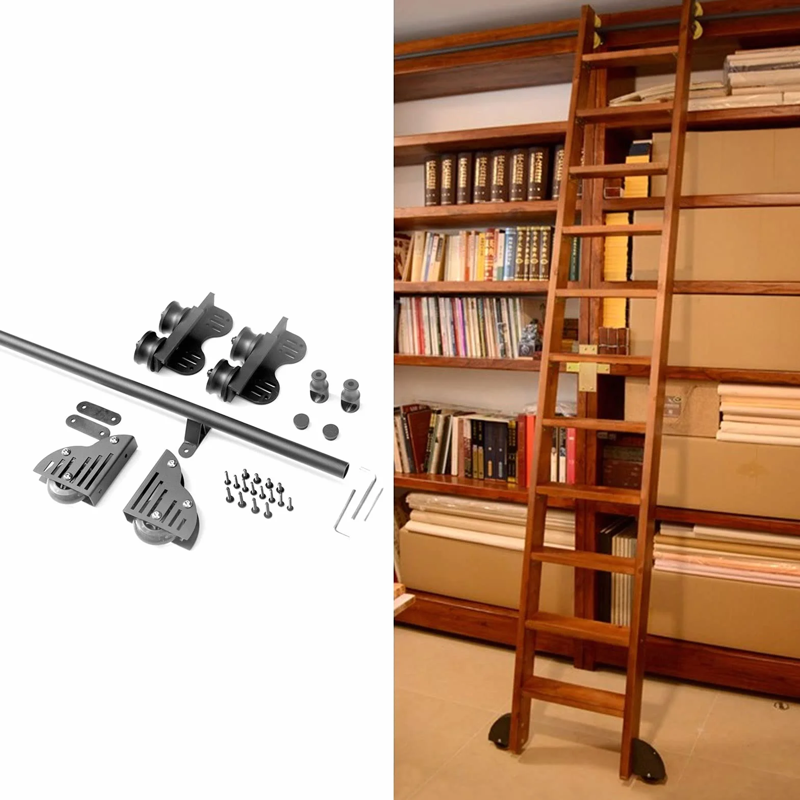 Czarny zestaw biblioteki przesuwnej z okrągłą szyną 3 m