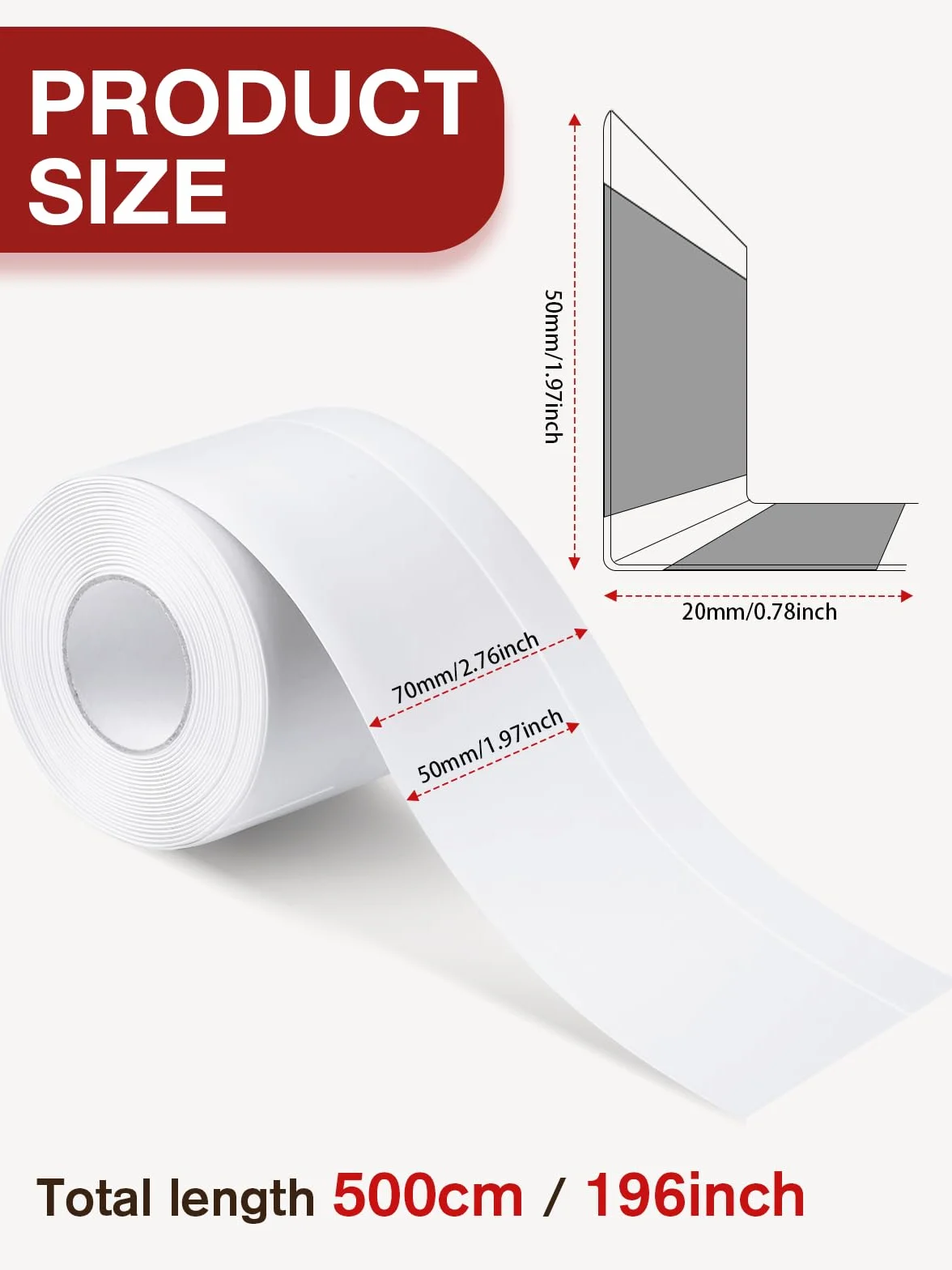 Listwa przypodłogowa z miękkiego PVC 5 m 50 x 20 mm wodoodporna biała