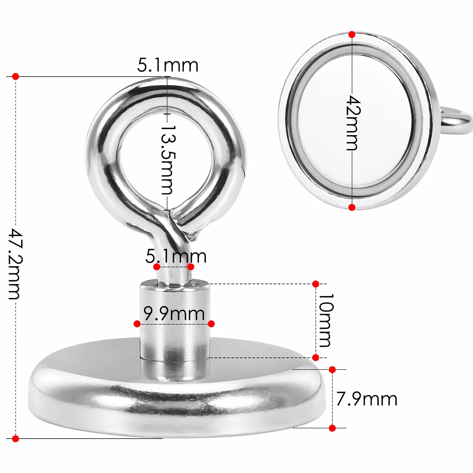 Magnes neodymowy o średnicy 42 mm, mocny magnes oczkowy do wędkowania i wspinaczki