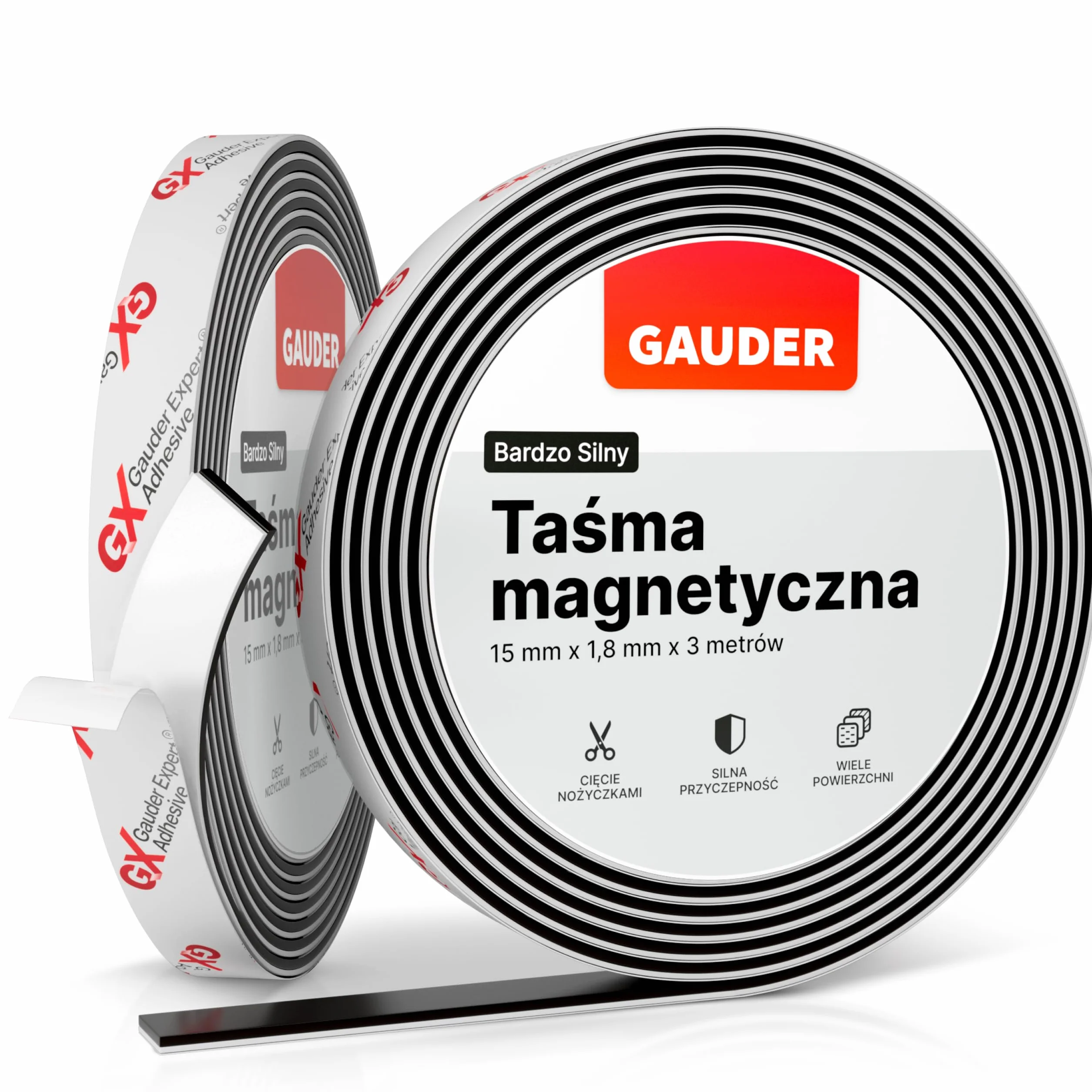 GAUDER Taśma Magnetyczna Samoprzylepna Mocna 3 m x 15 mm