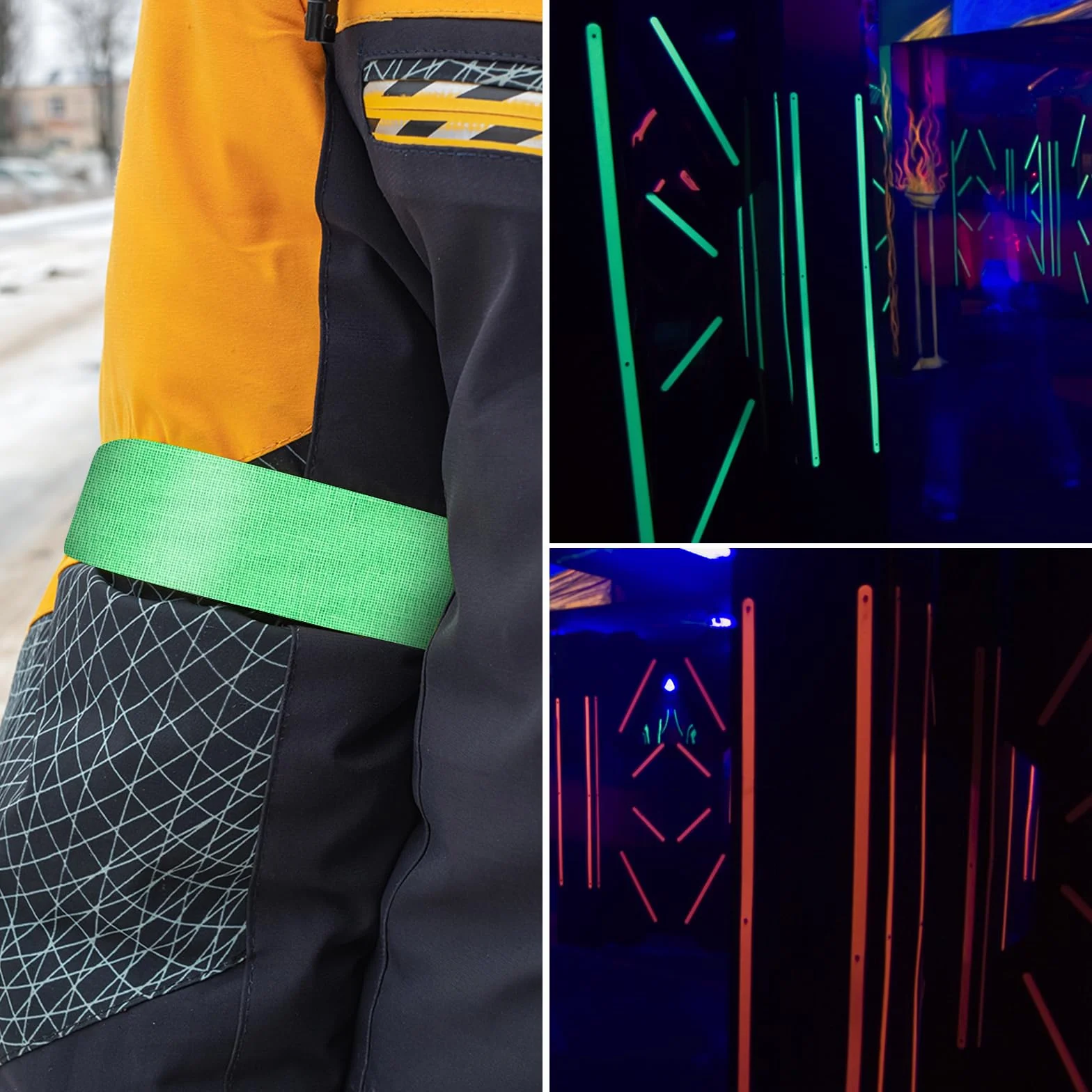 PATIKIL Taśma tkana Gaffer Neon 1 cal x 16,5 stopy, 1 rolka Fluorescencyjna taśma klejąca świecąca w czarnym świetle UV na imprezy UV, zielona
