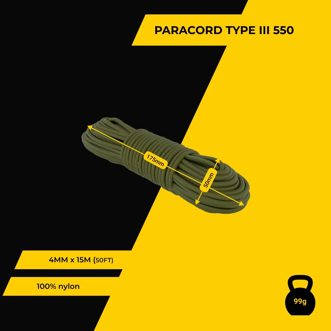 Paracord 4mm 100% Nylonowa Lina 550 Typ III 35 kolorów 10m 15m 30m 50m 100m 300m