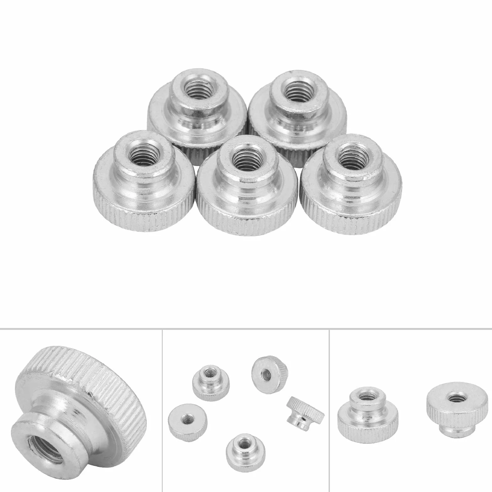 Vernickelter Kohlenstoffstahl Handfest Rändelmuttern Griff mit Muttern M3 M4 M5 M6 M8 M10 (65pcs)