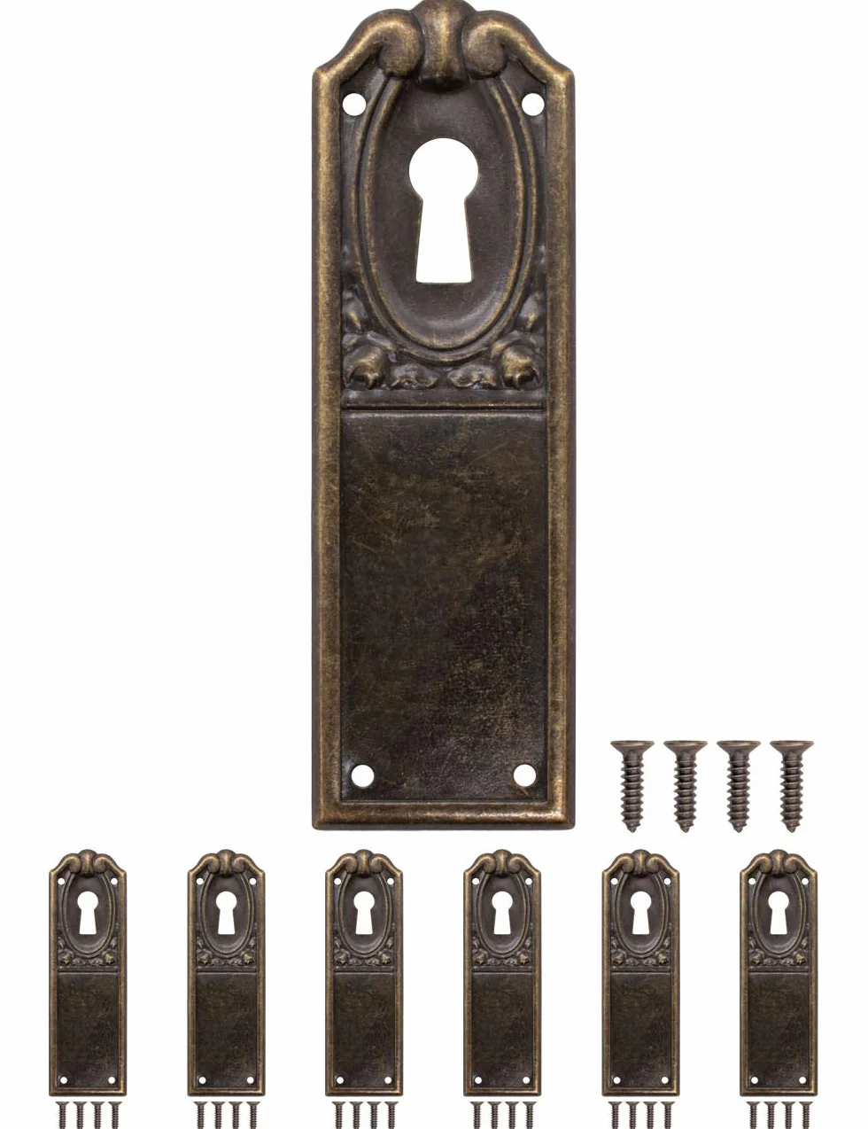 FUXXER® 6 x szyldy na klucze, rozety zamkowe, okucia zamkowe, mosiądz, Art Deco Design, 90 x 28 mm