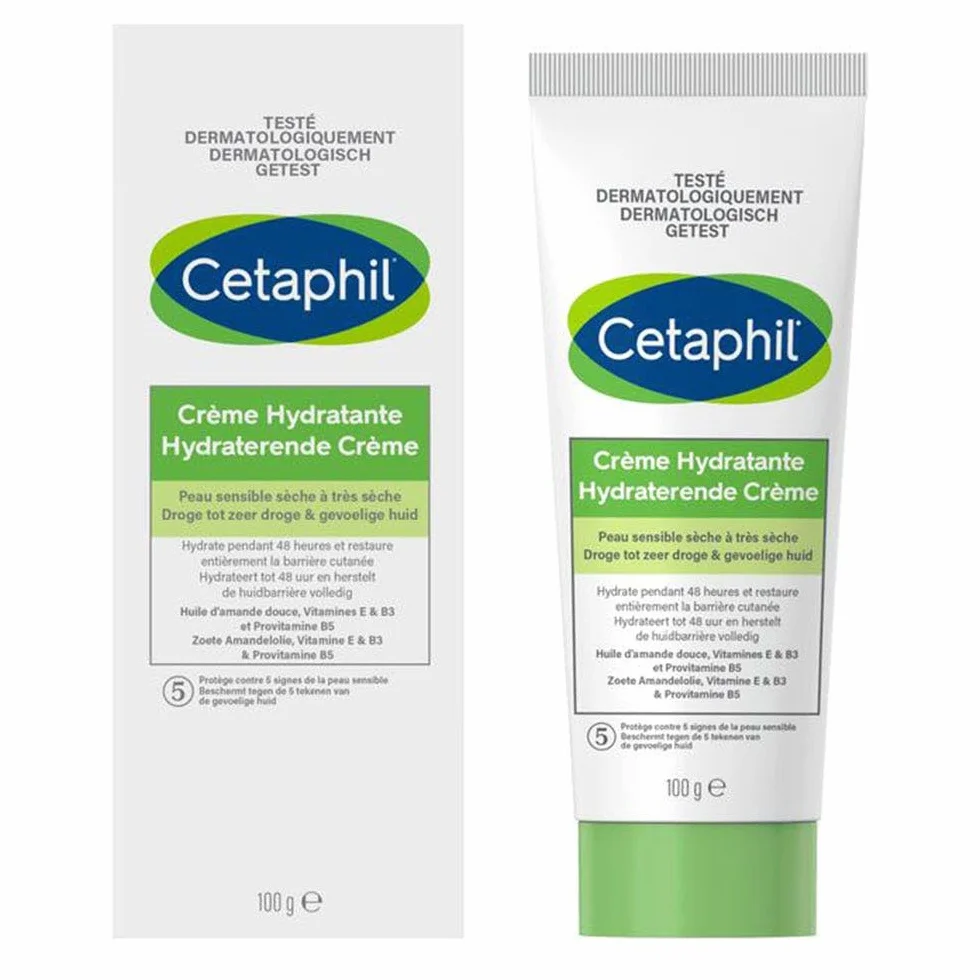 Cetaphil krem nawilżający do ciała, 100g, do twarzy i ciała, wrażliwa skóra sucha do bardzo sucha, nawilżający krem do ciała, niacynamid, pantenol i gliceryna, bez zapachu
