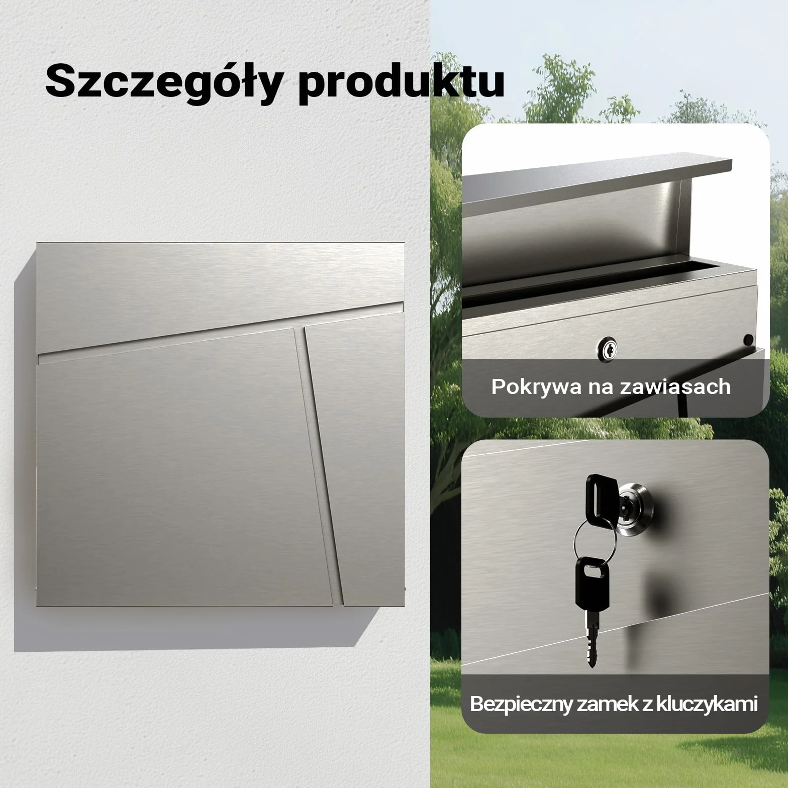 Wiltec Skrzynka na listy stal nierdzewna V23 z ukrytym zamkiem, nowoczesna skrzynka pocztowa