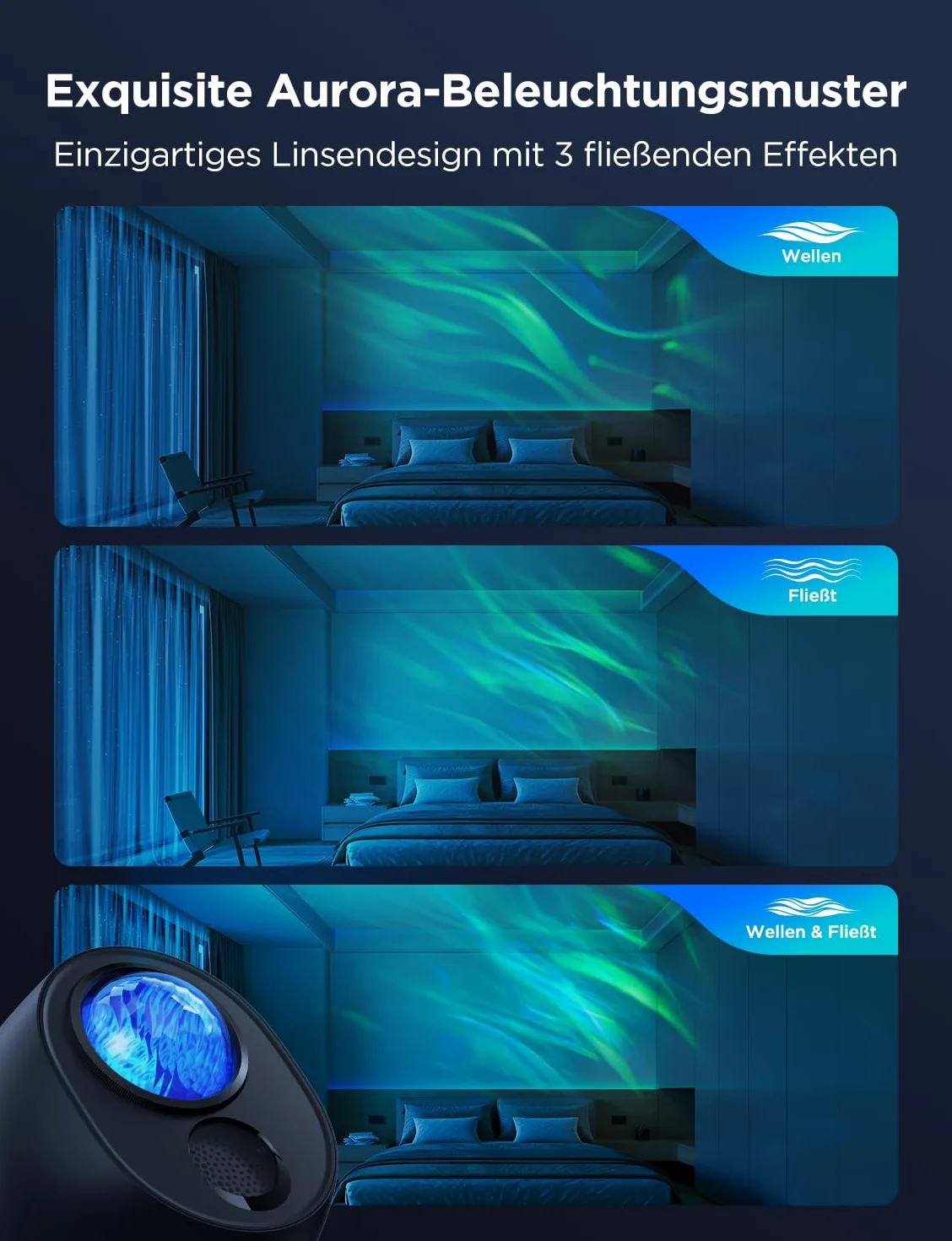 Govee Projektor LED gwiaździstego nieba, lampa RGBW Aurora z 52 scenami