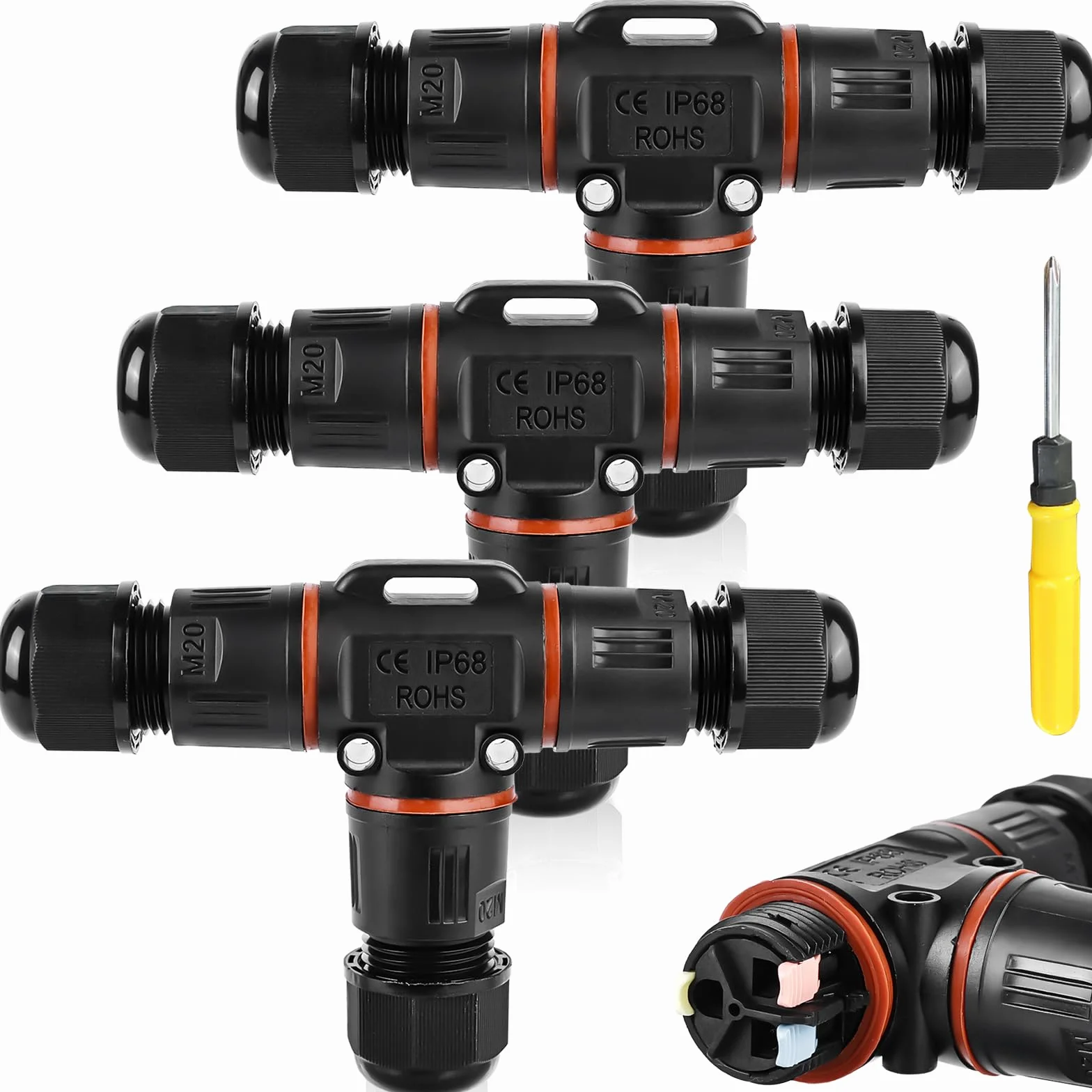 Złącze kablowe IP68 3-biegunowe T 2-drożne 3-12 mm