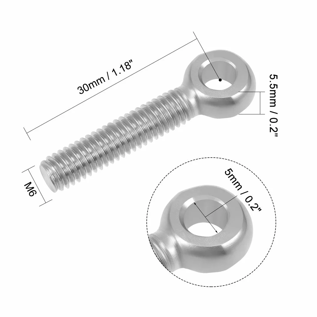 Sourcing Map 5 sztuk M6 x 30 mm 304 stal szlachetna Śruba oczkowa