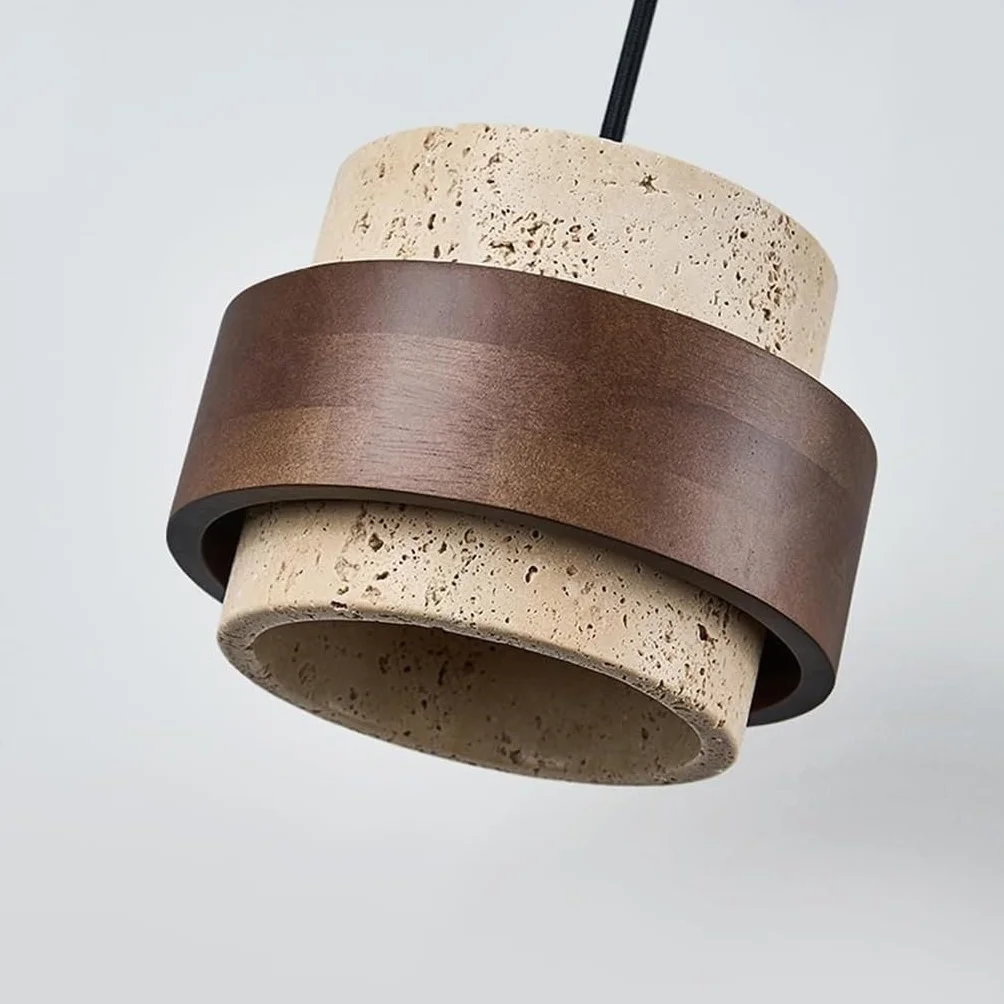 Wisząca Lampa z Naturalnego Kamienia Trawertyn Cylindryczna W Stylu Wabi Sabi Regulowana do Kuchni