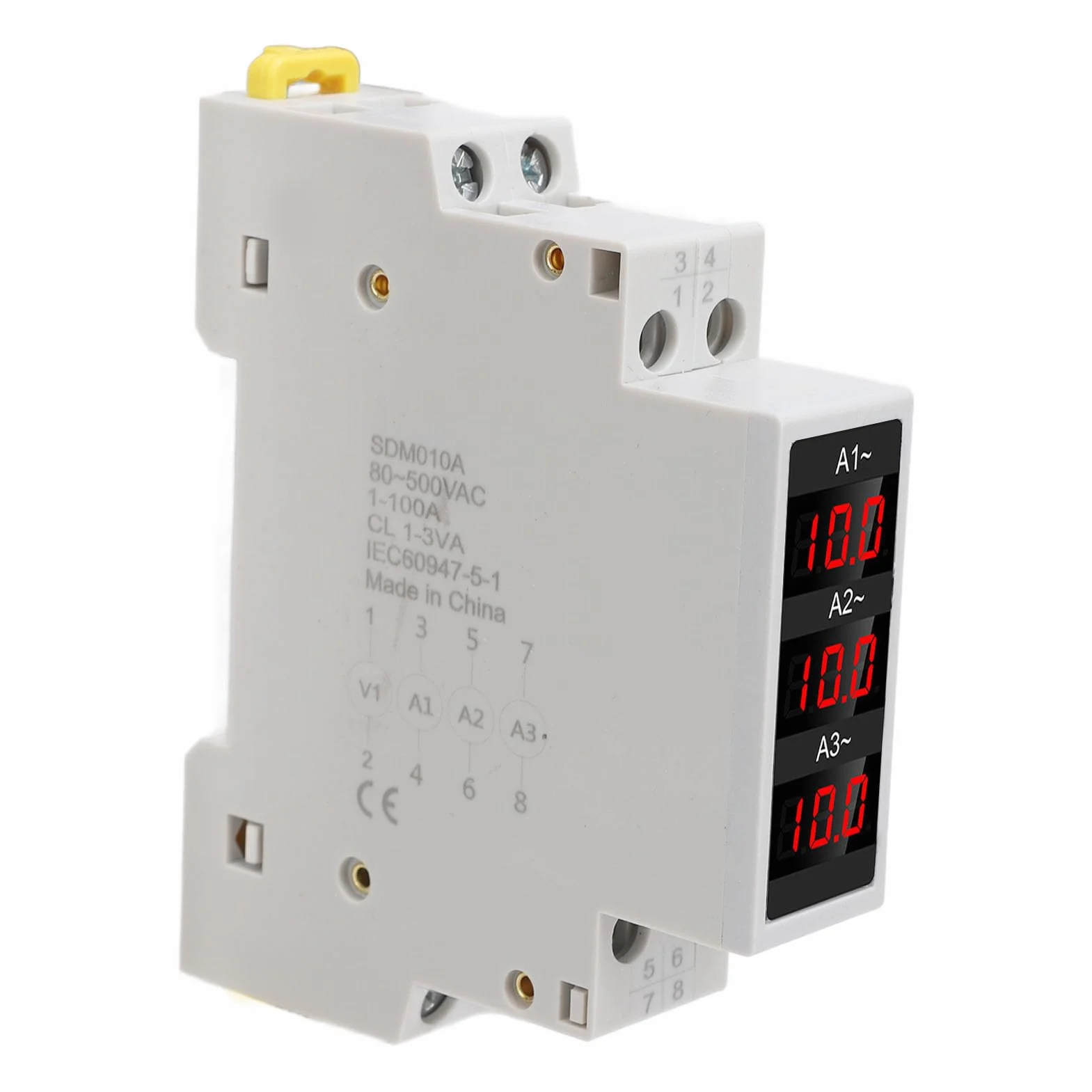 3-fazowy Amperomierz Cyfrowy LED Na szynę DIN AC80-500V 1-100A