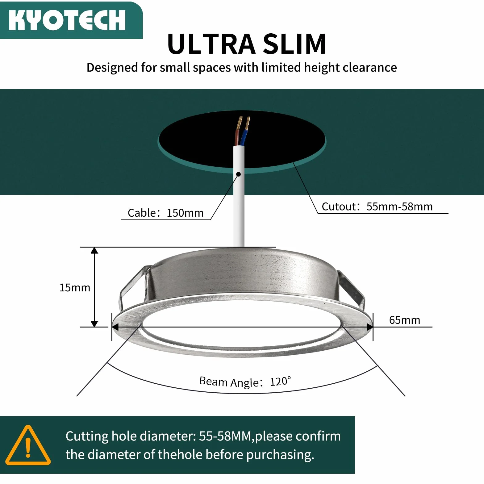 KYOTECH Zestaw 6 lamp meblowych LED 230V 3,5W IP44 G4 15mm płaskie do zabudowy szczotkowana stal nierdzewna 3000K ciepła biel