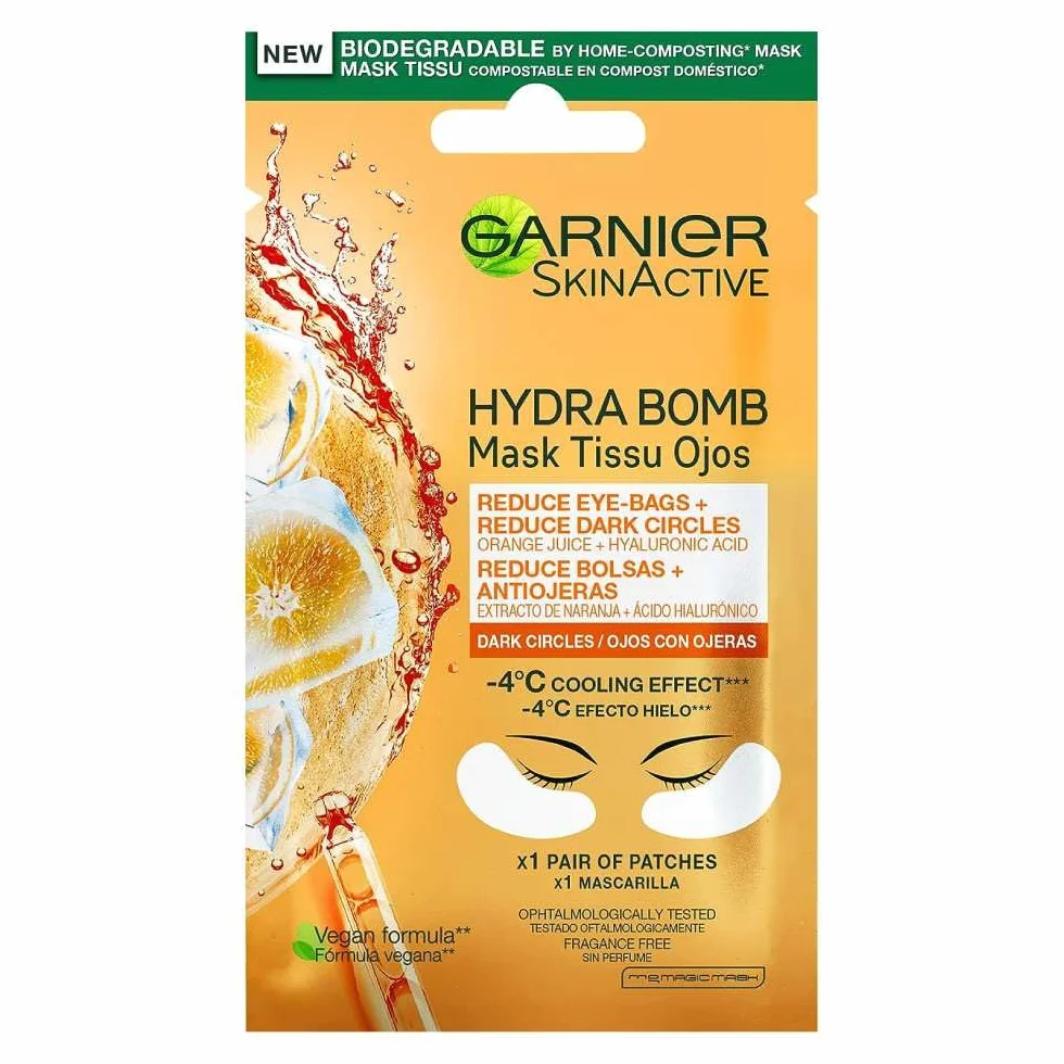 Garnier Skin Naturals Moisture+ Fresh Look Maska pod oczy z sokiem z pomarańczy i kwasem hialuronowym, 28 g