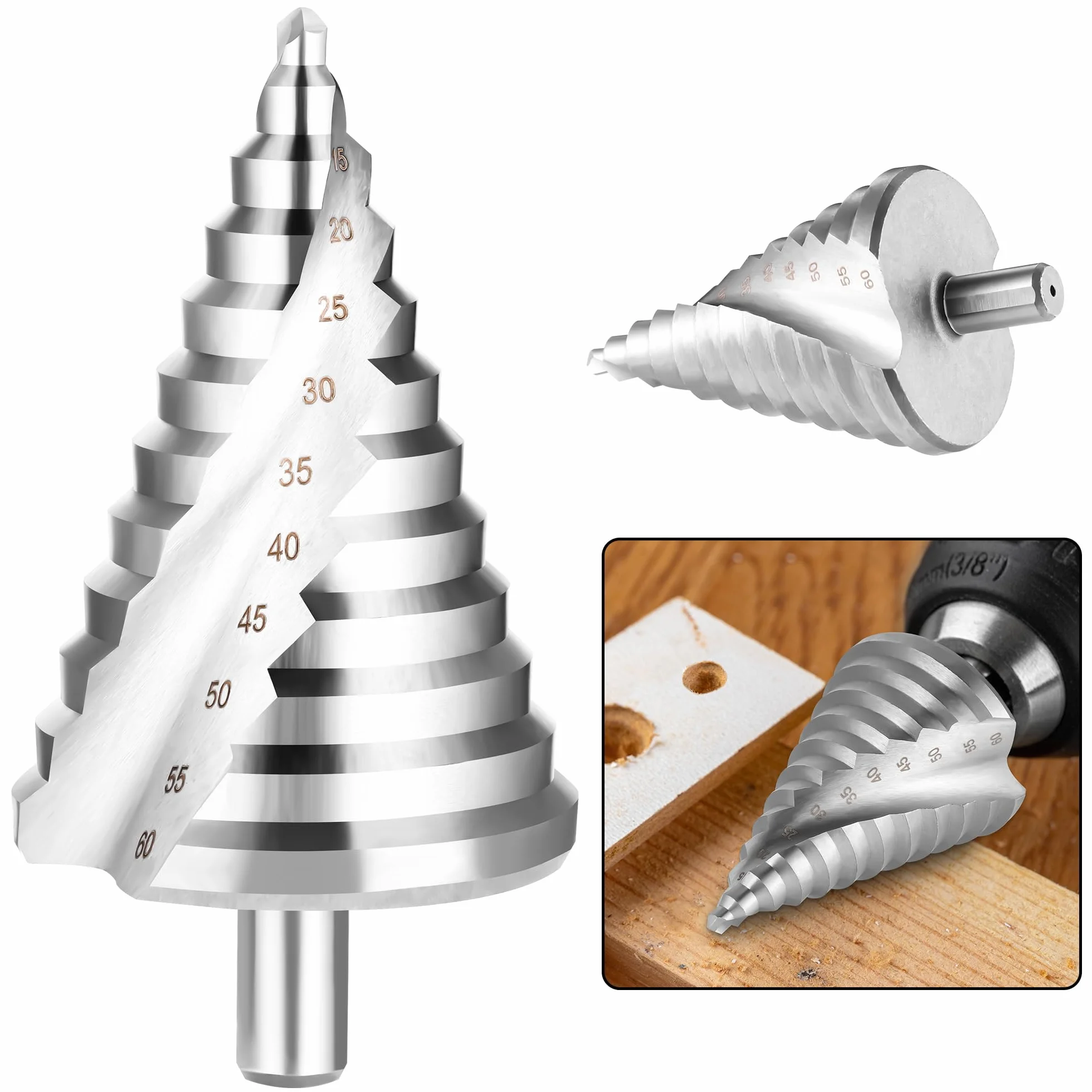 JIZZU Wiertło stopniowe HSS 6-60 mm spiralne rowkowane powlekane tytanem