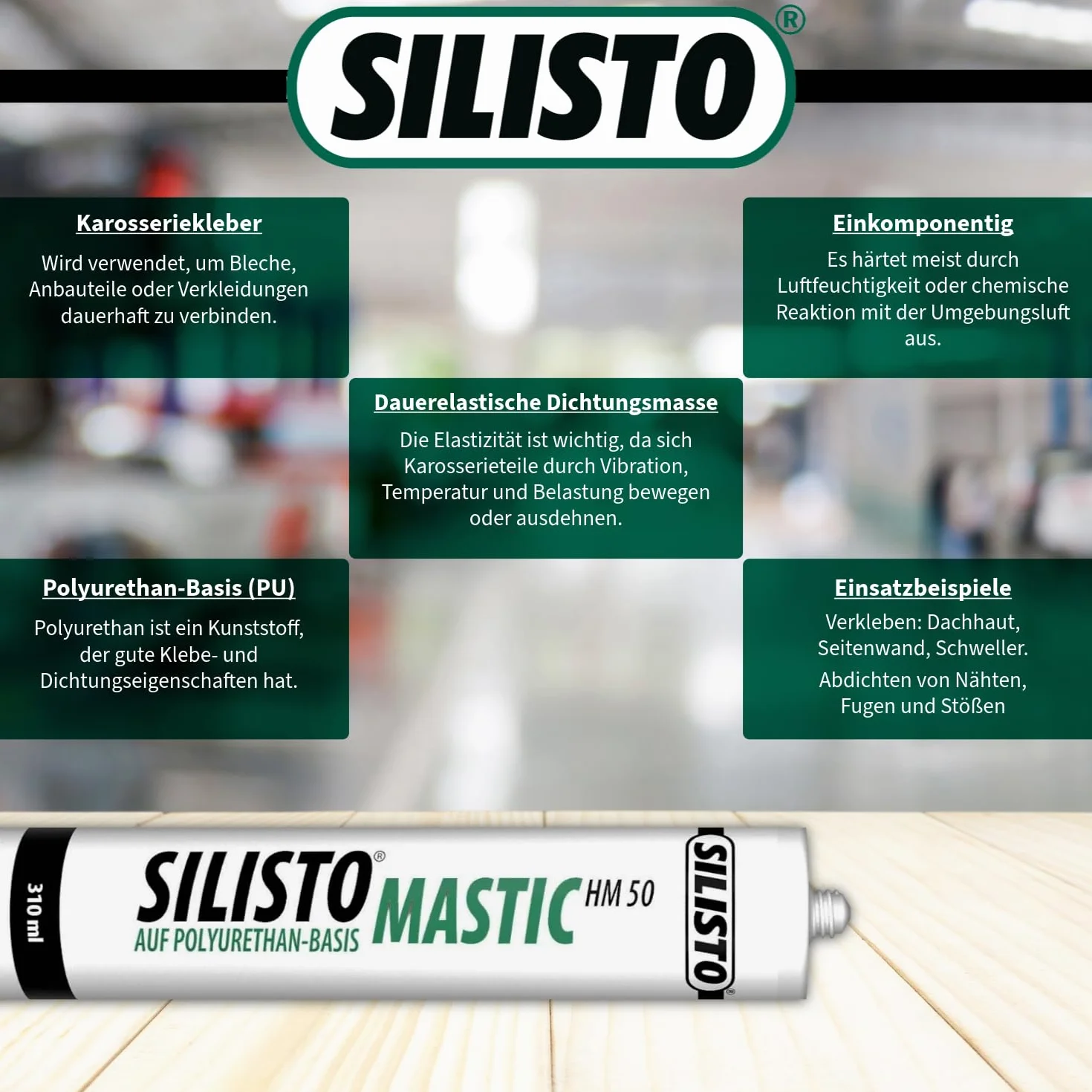 SILISTO Mastic HM 50 zestaw do karoserii we wkładzie, 310 ml, czarny