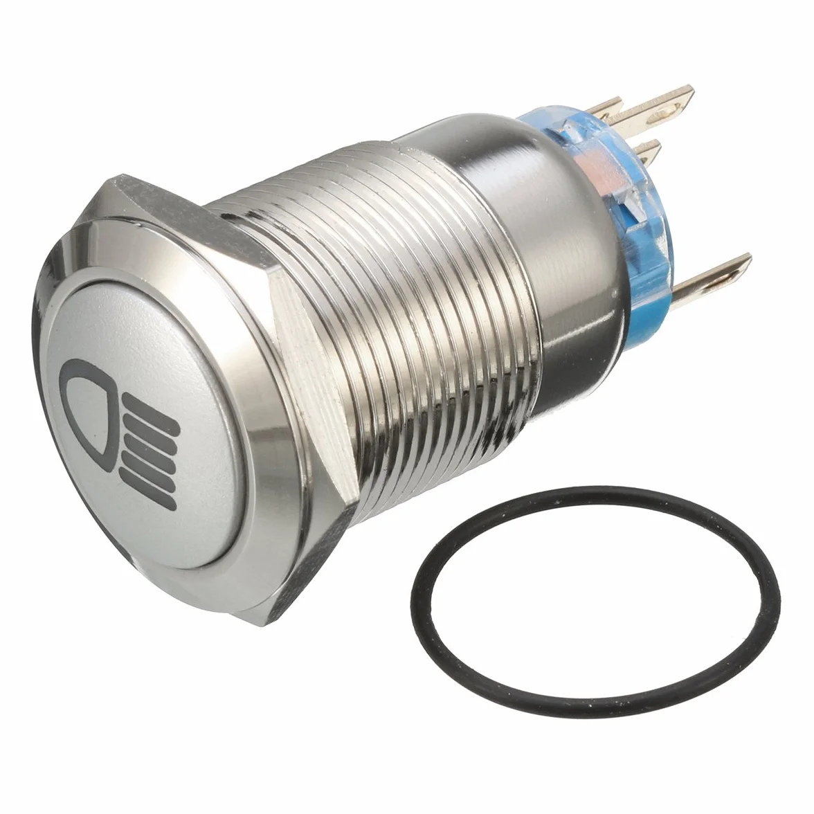 Przełącznik Przycisk LED 12V 19mm Srebrny Metal Push On Off Blokada Światła Niebieski