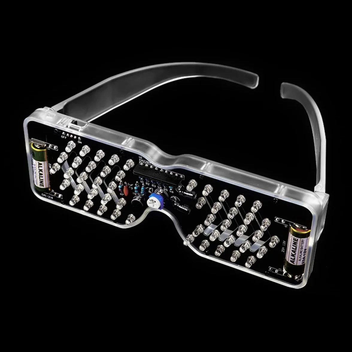 DollaTek Zestaw do samodzielnego lutowania, sterowany muzyką, okulary LED z baterią, lampa błyskowa LED