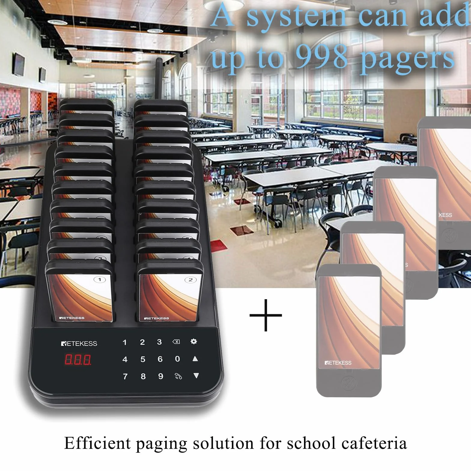 Retekess TD173 Bezprzewodowy System Pagera, Zasięg 500m, 7 Trybów Wywołania 1-999 Sekund