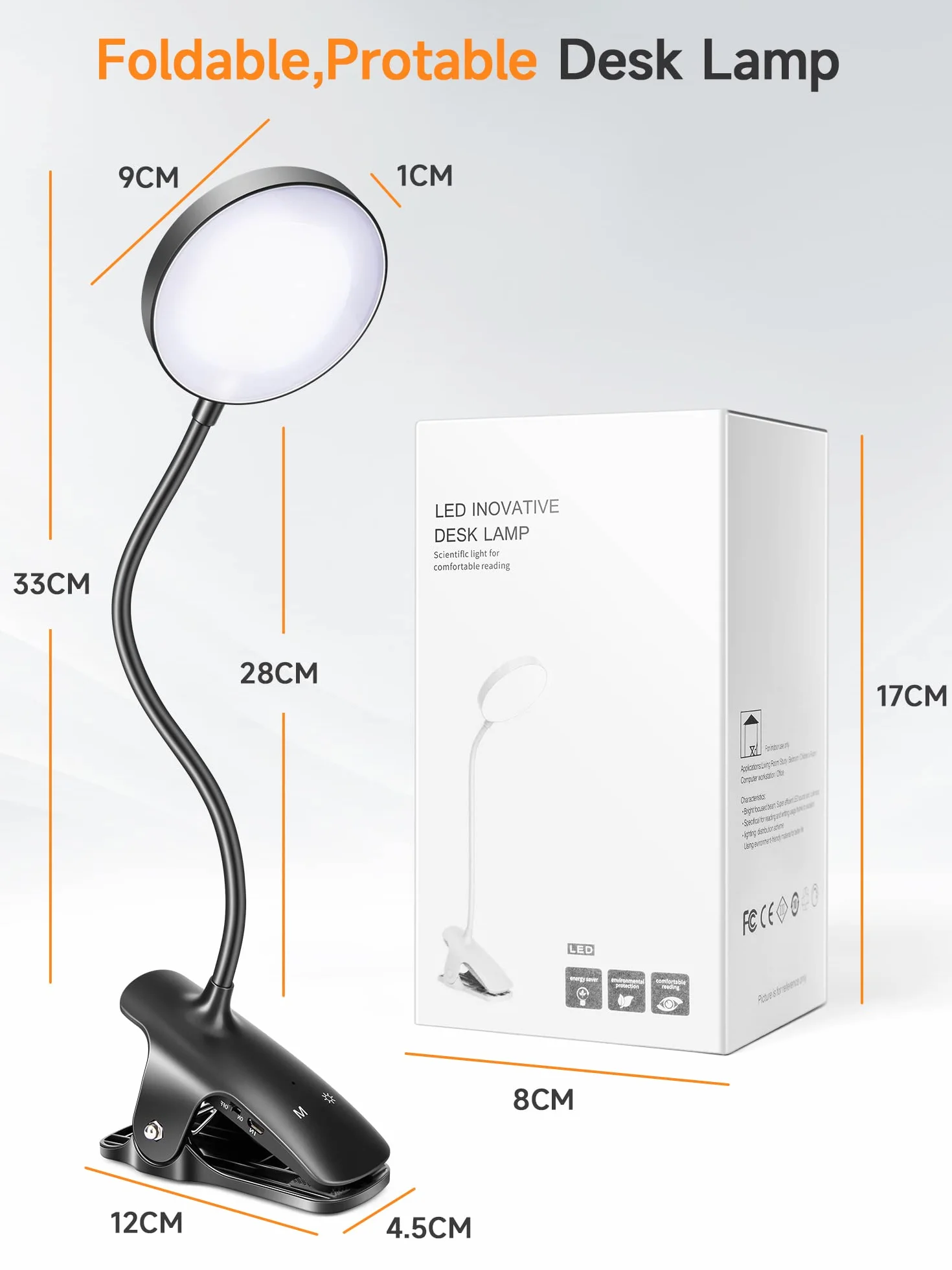 Bezprzewodowa lampka do czytania LED 5W 5 Jasności 5 Temperatur Kolor 1800 mAh Lampa nocna z zaciskiem